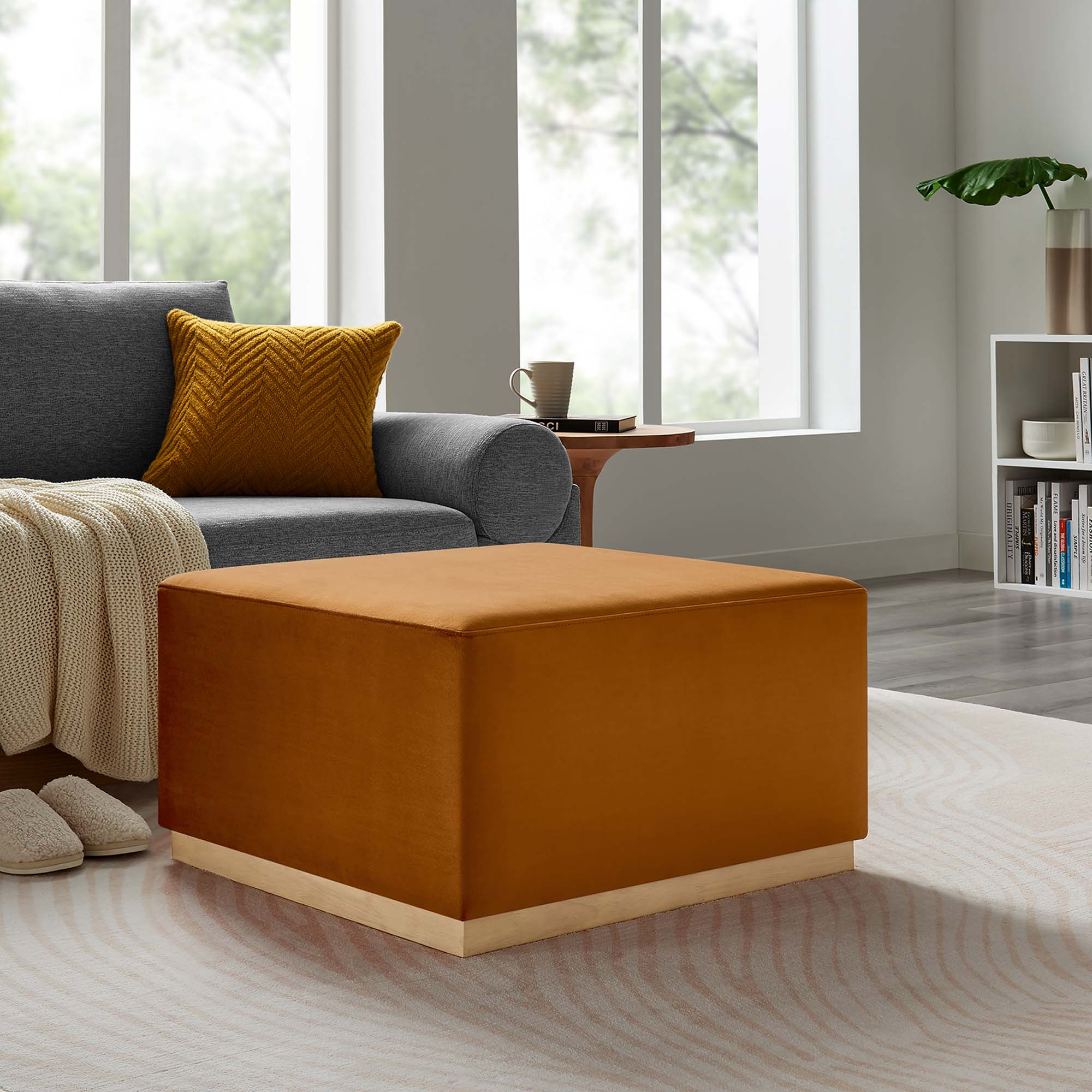 Tilden Large 28" Square Performance Velvet Upholstered Ottoman - Image 11
