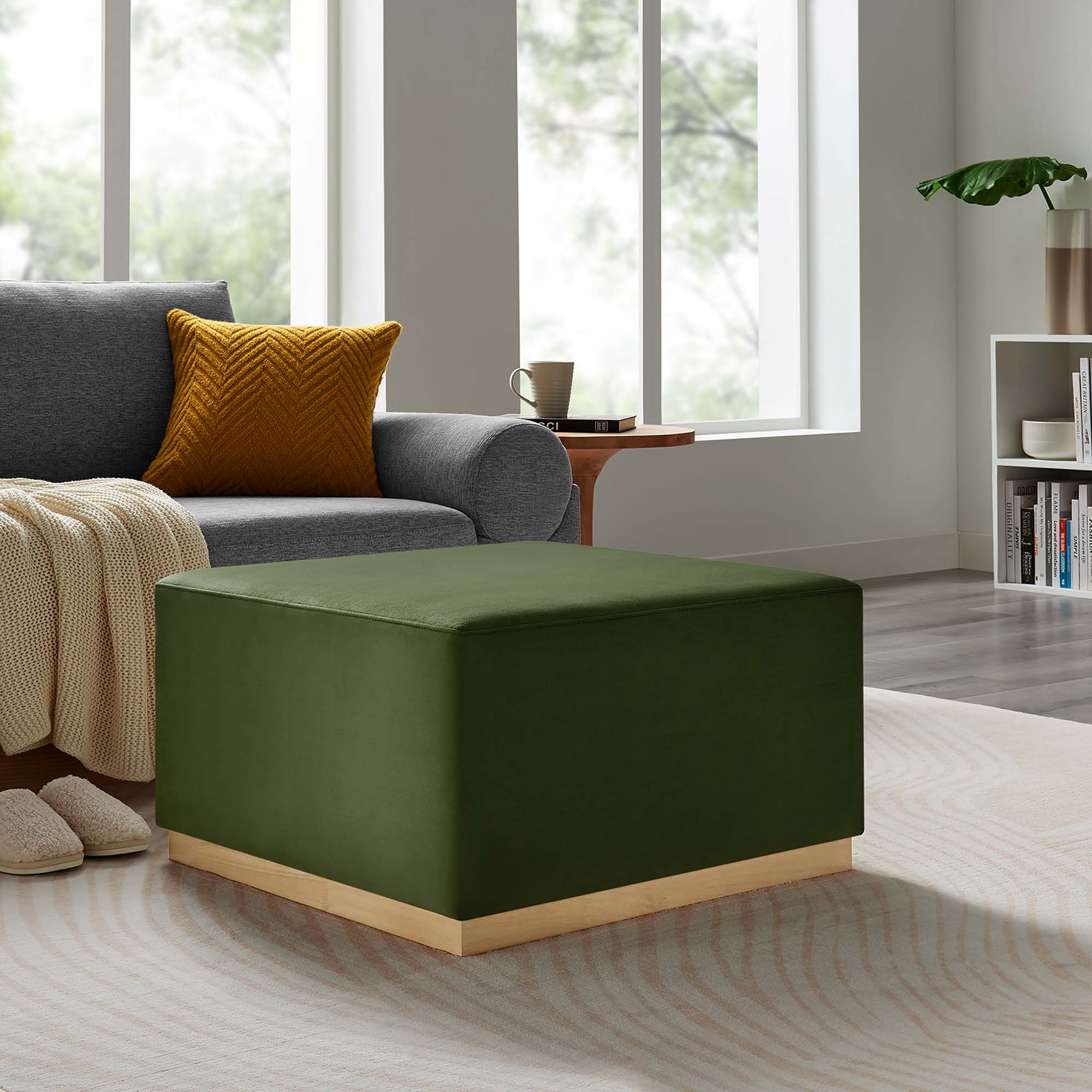 Tilden Large 28" Square Performance Velvet Upholstered Ottoman - Image 7