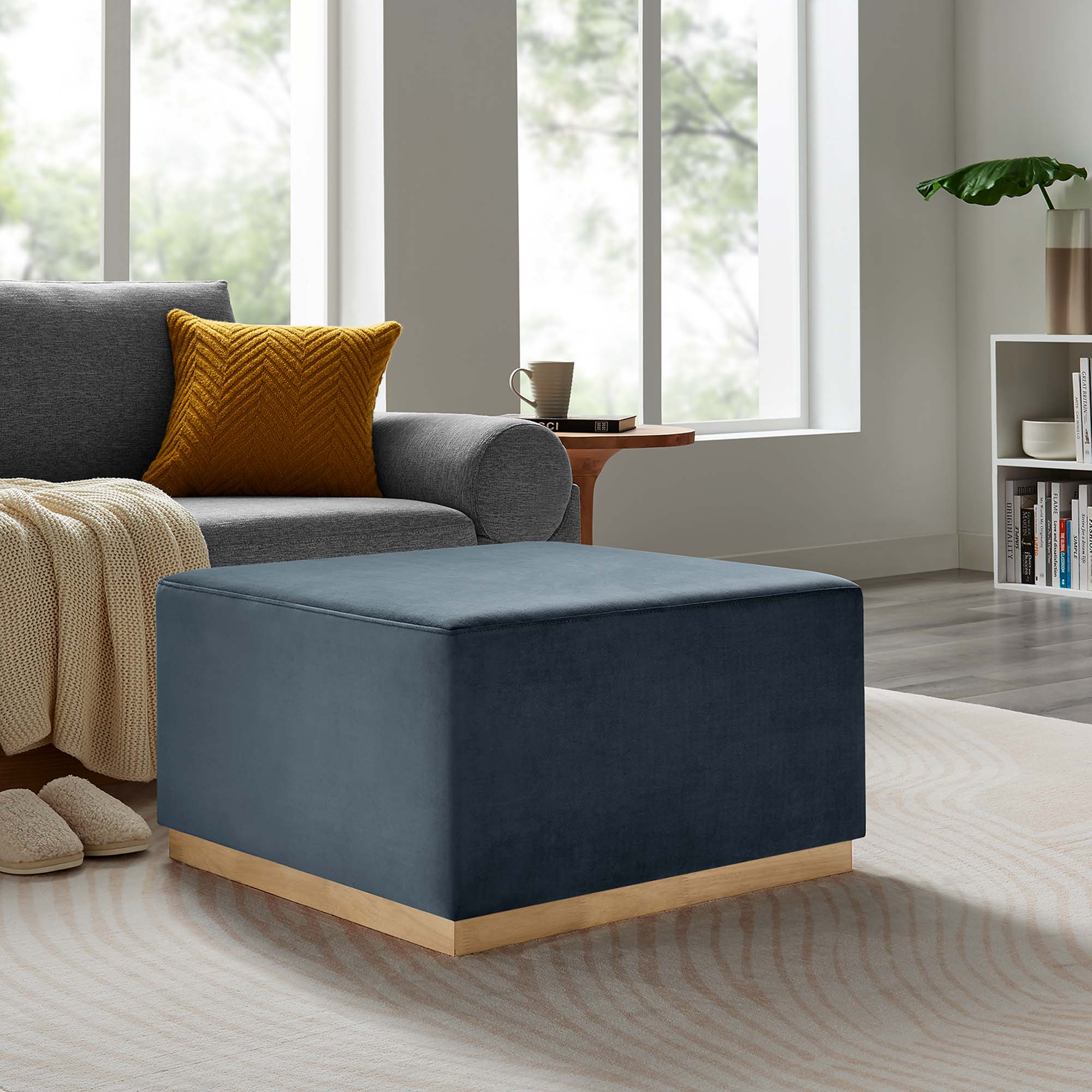 Tilden Large 28" Square Performance Velvet Upholstered Ottoman - Image 8