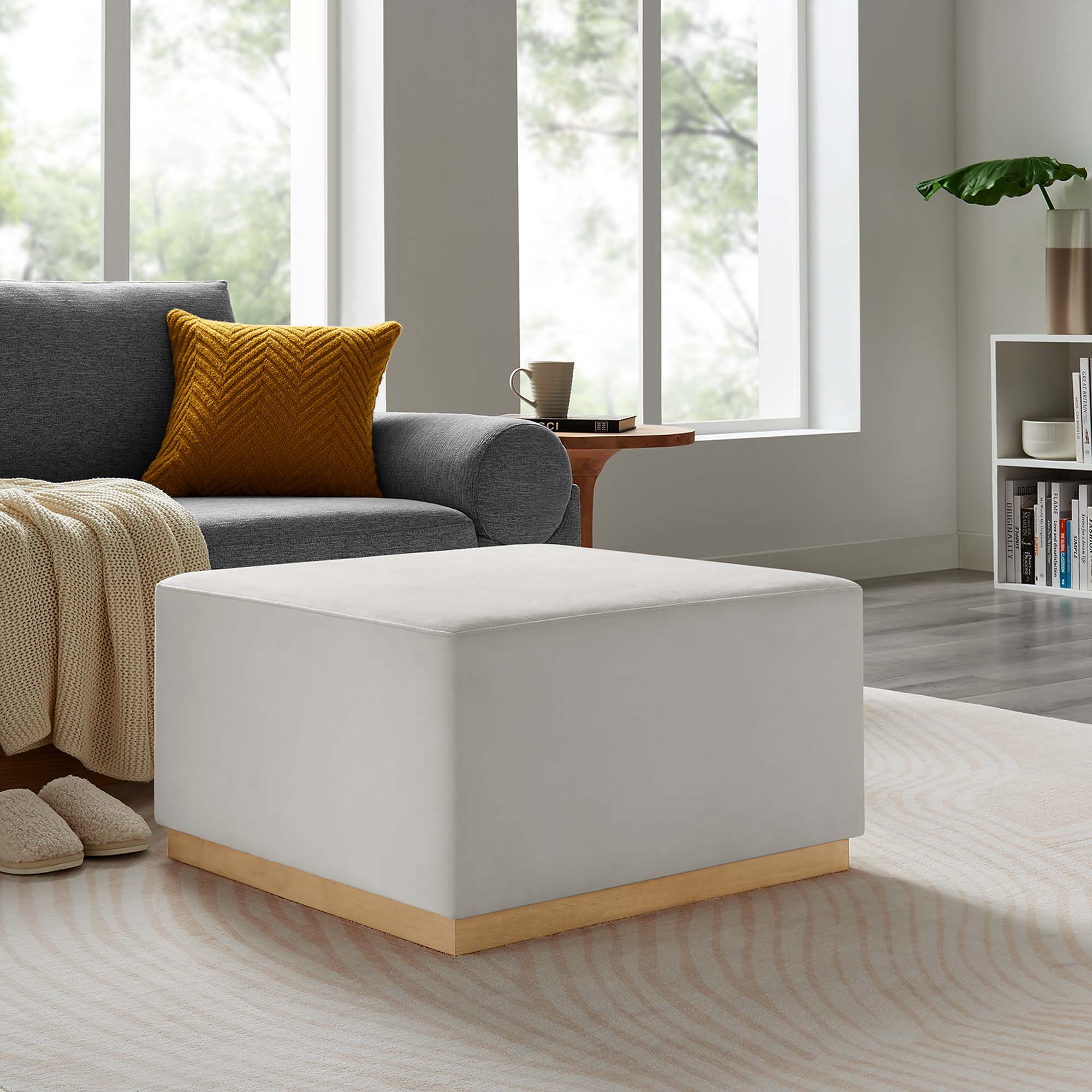 Tilden Large 28" Square Performance Velvet Upholstered Ottoman - Image 9