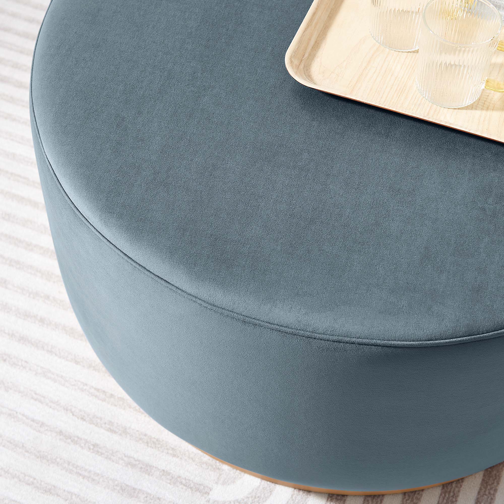 Tilden Large 29" Round Performance Velvet Upholstered Ottoman - Image 10