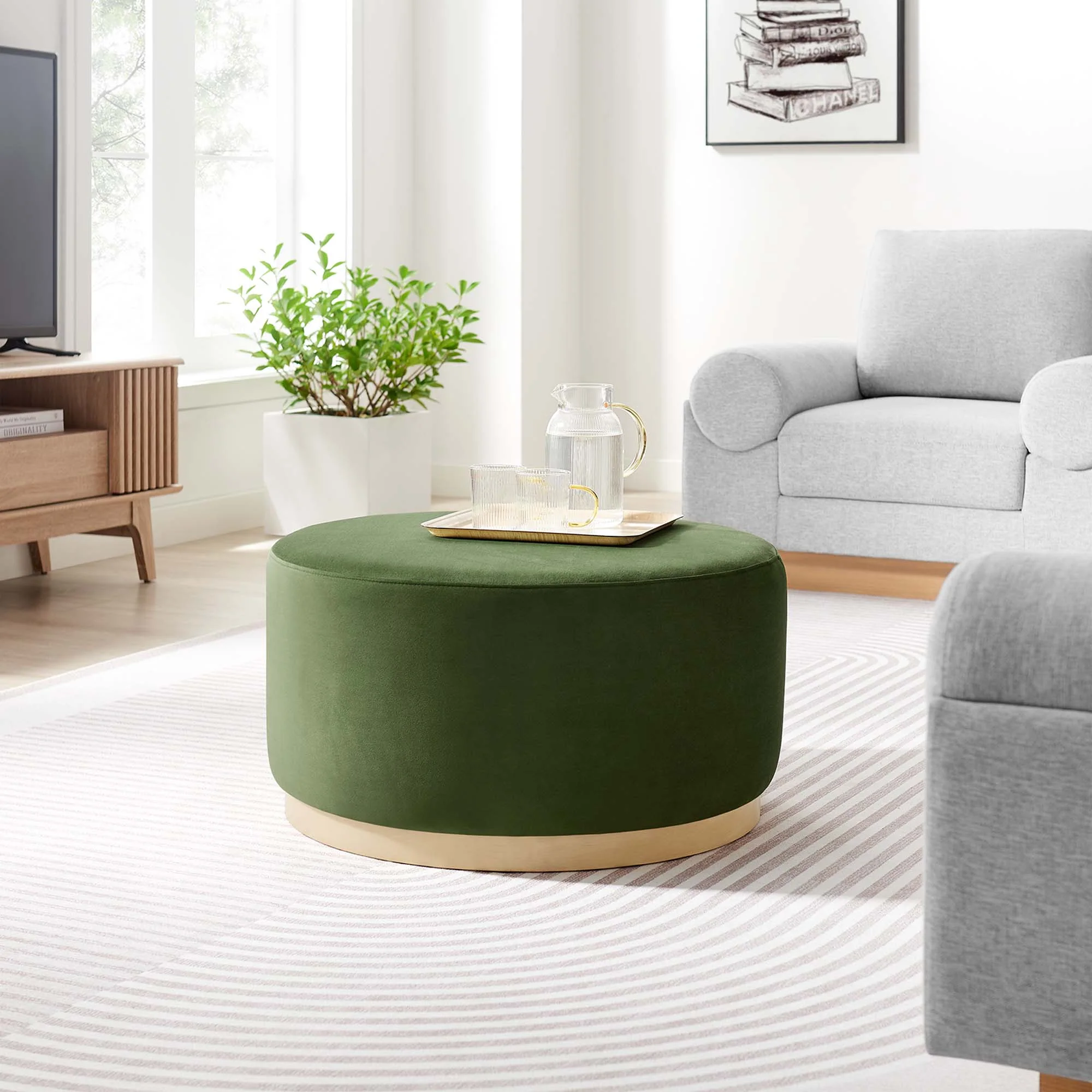 Tilden Large 29" Round Performance Velvet Upholstered Ottoman - Image 13