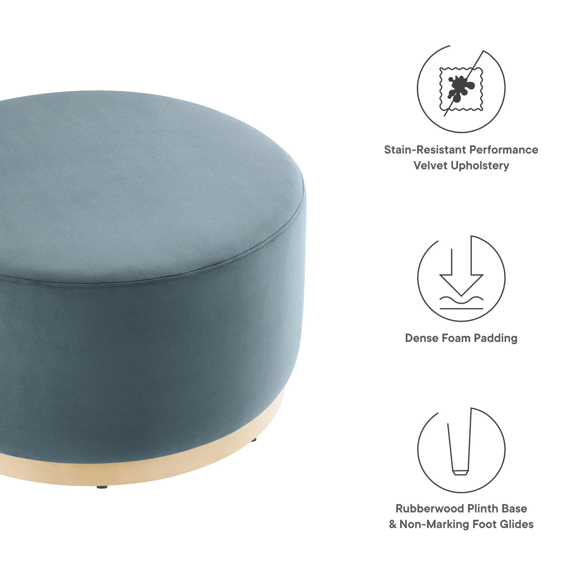 Tilden Large 29" Round Performance Velvet Upholstered Ottoman - Image 30
