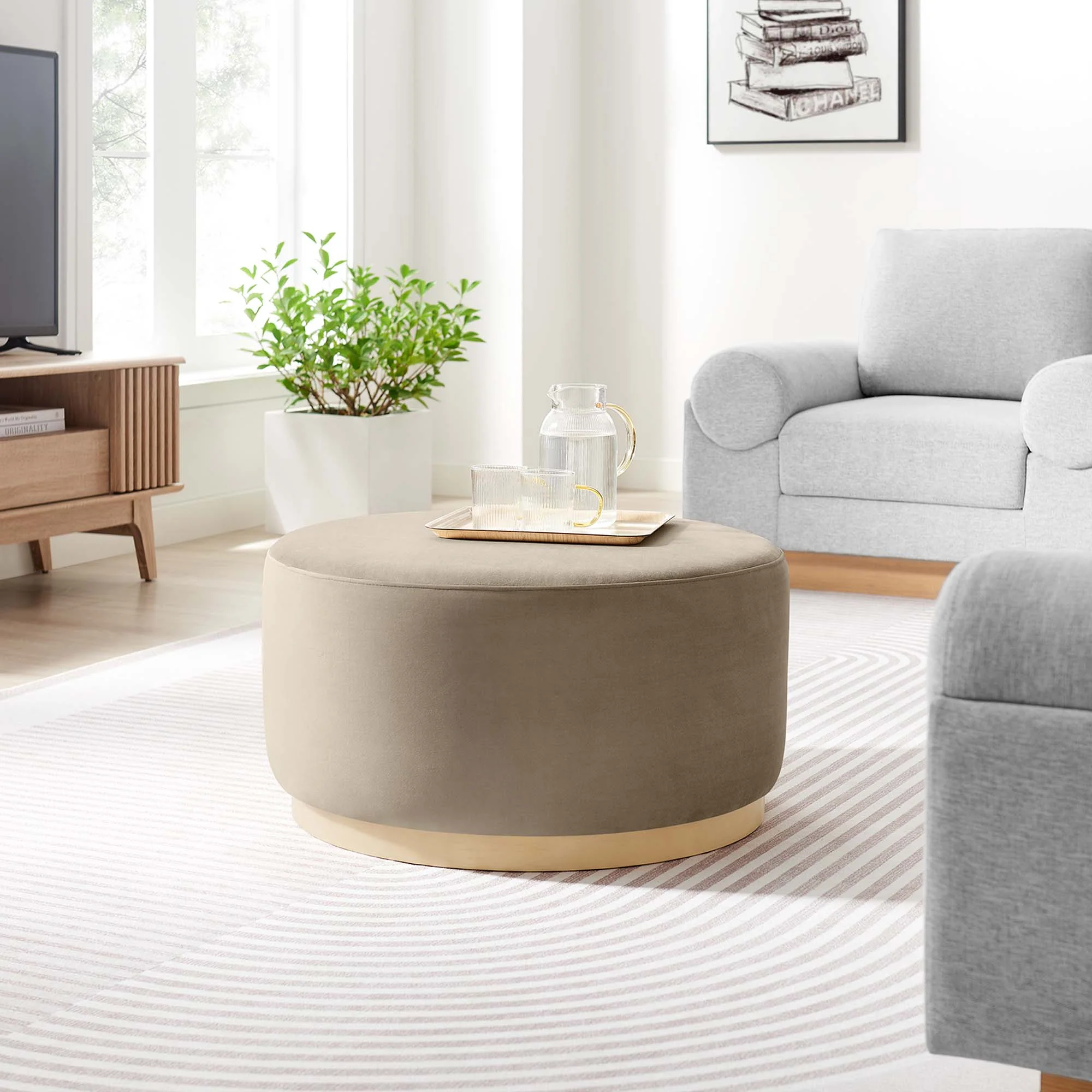 Tilden Large 29" Round Performance Velvet Upholstered Ottoman - Image 6
