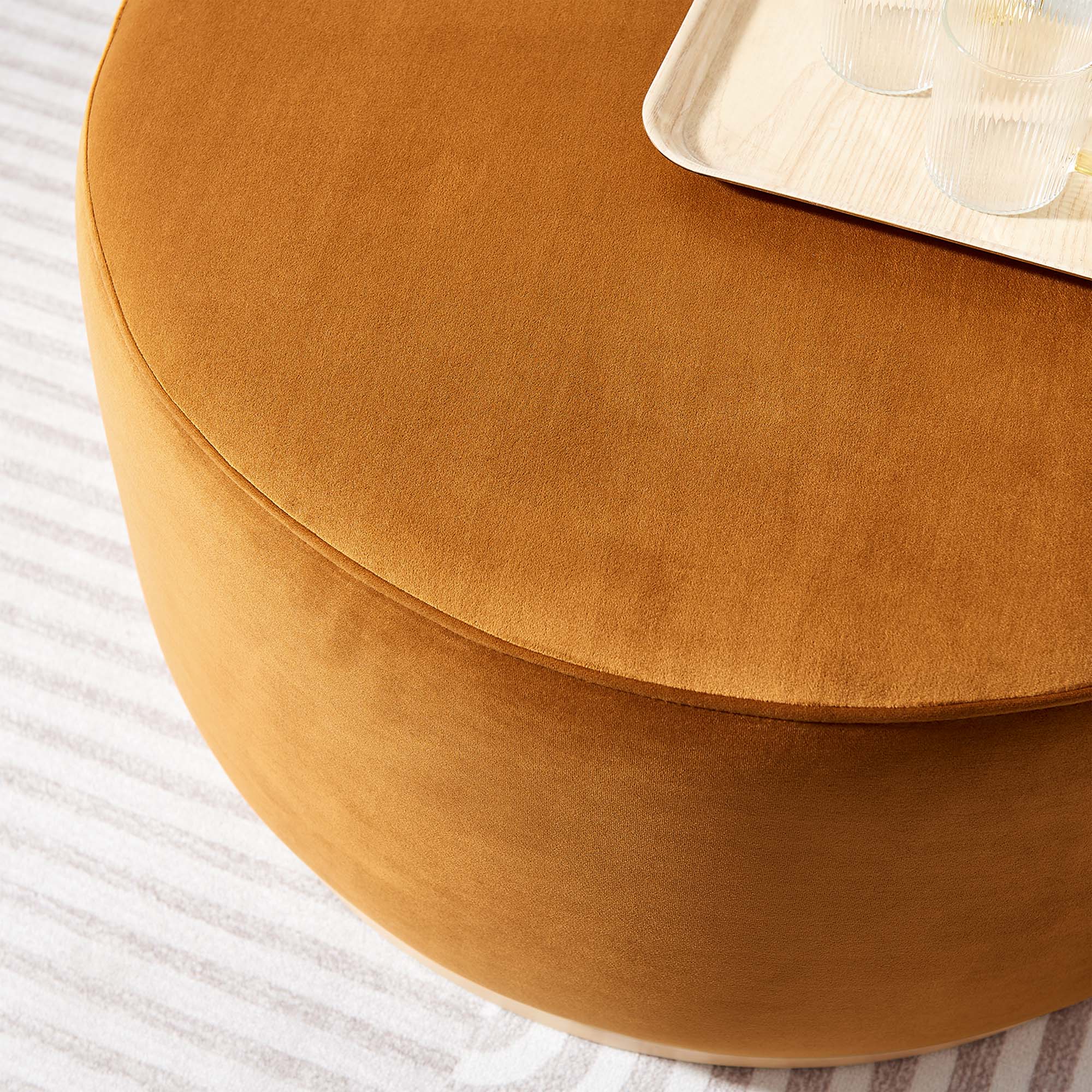 Tilden Large 29" Round Performance Velvet Upholstered Ottoman - Image 8