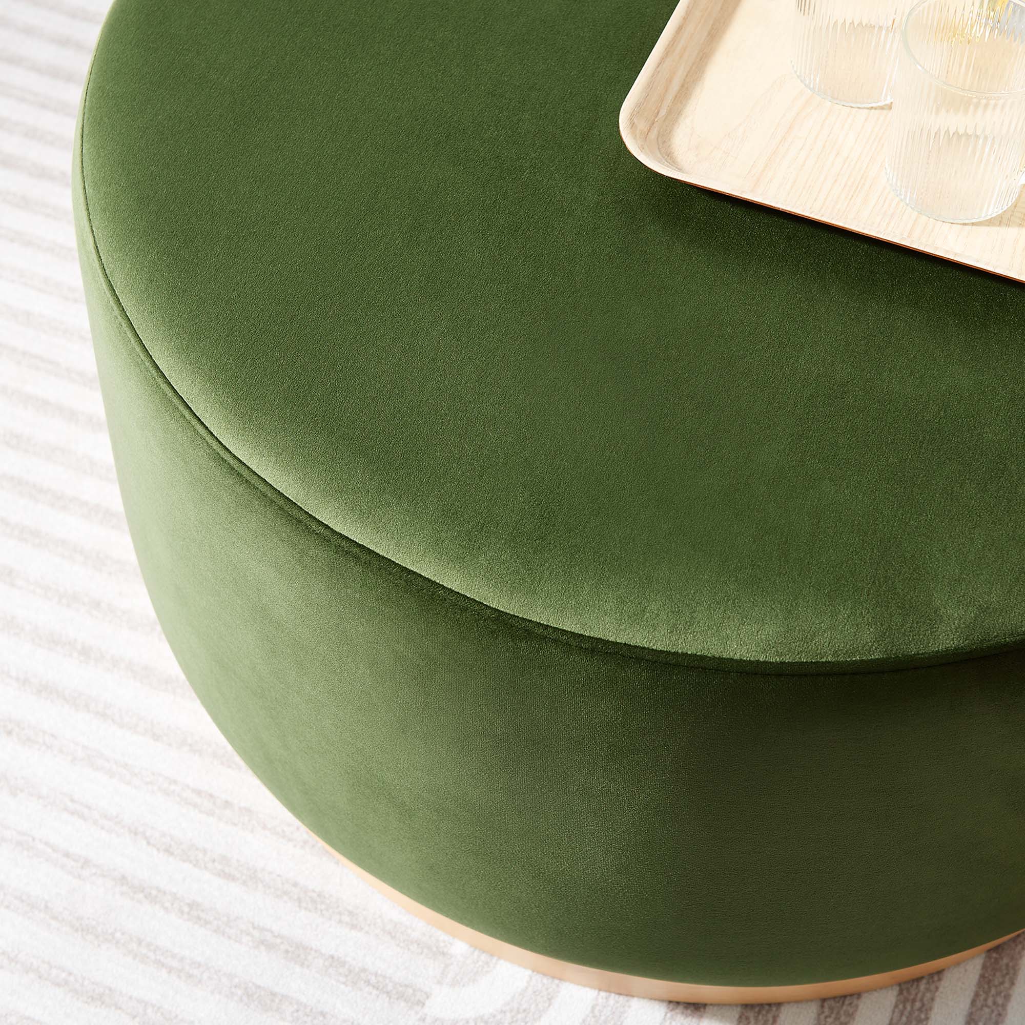 Tilden Large 29" Round Performance Velvet Upholstered Ottoman - Image 9
