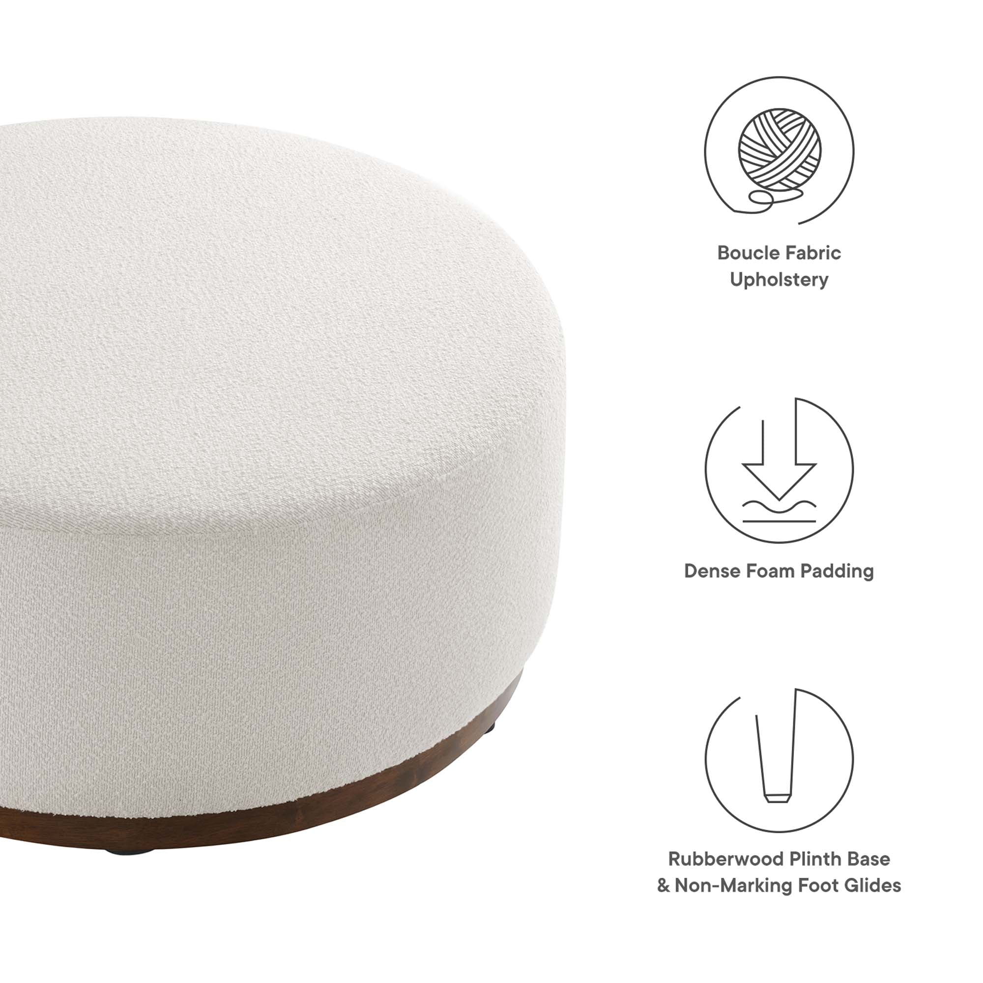 Tilden Large 38" Round Boucle Upholstered Ottoman by Modway - Image 2