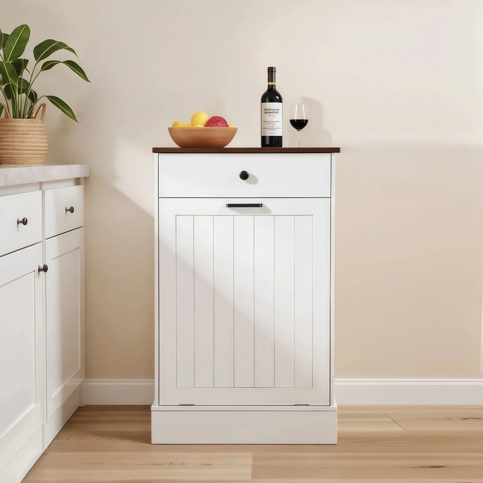 Tilt Out Trash Cabinet With Drawer, 10 Gallon Hamper - White - Image 2