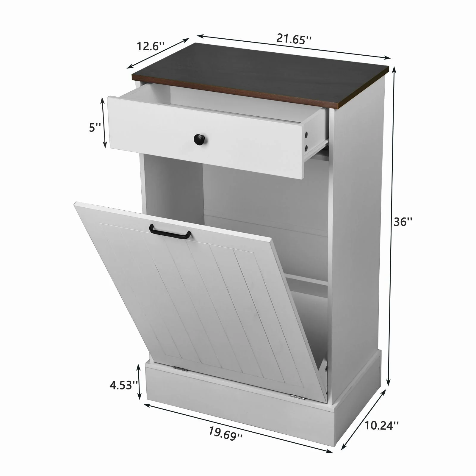 Tilt Out Trash Cabinet With Drawer, 10 Gallon Hamper - White - Image 3