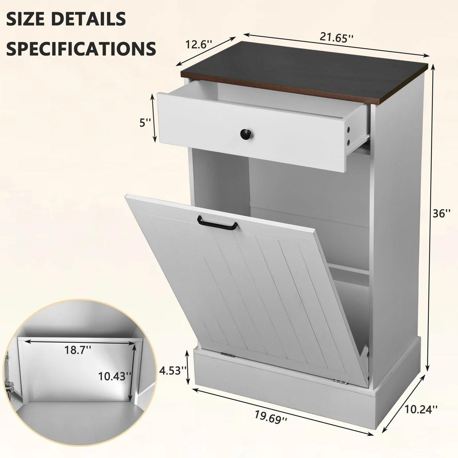 Tilt Out Trash Cabinet With Drawer, 10 Gallon Hamper - White - Image 4