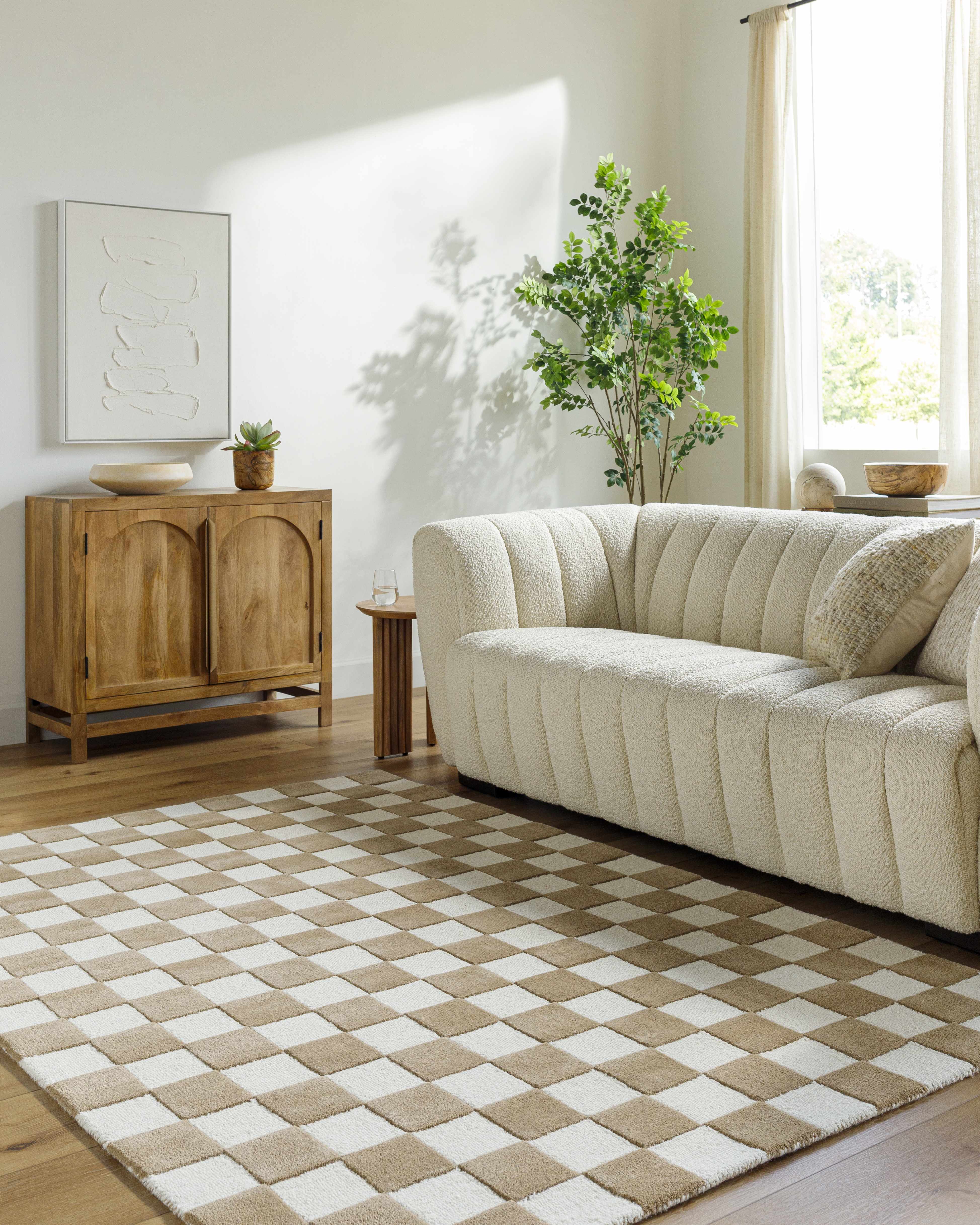Timin Brown Checkered Wool Area Carpet - Image 2