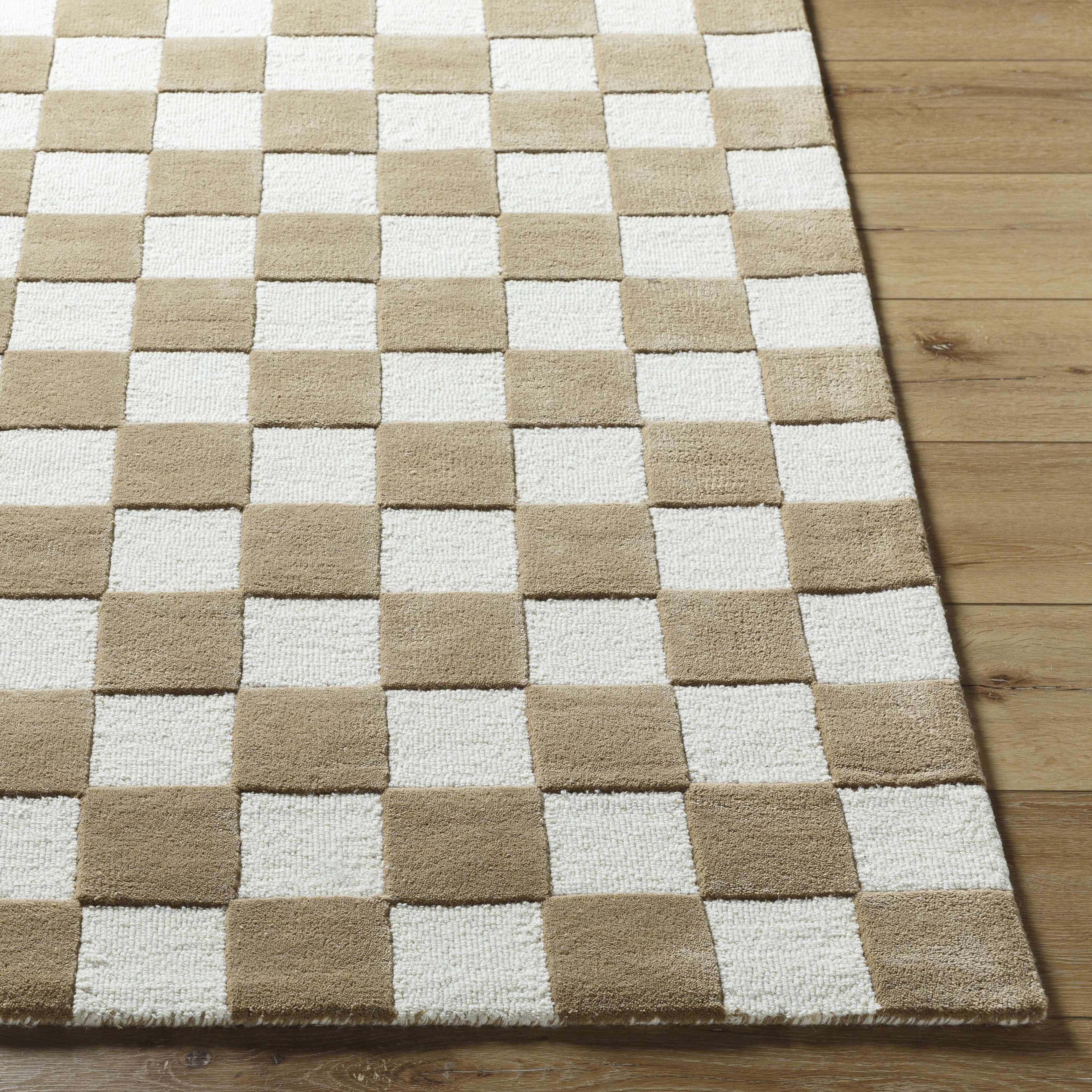 Timin Brown Checkered Wool Area Carpet - Image 3