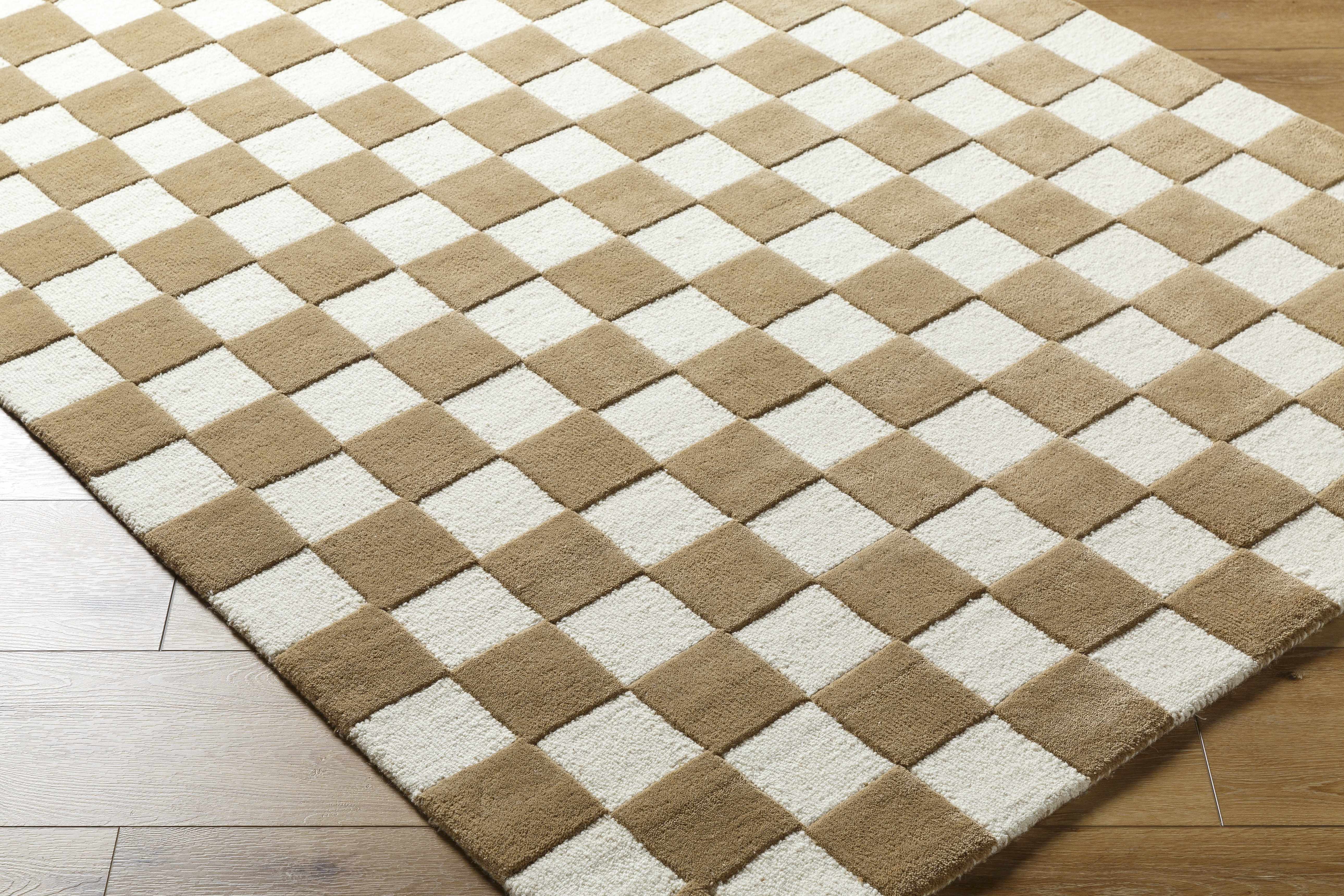 Timin Brown Checkered Wool Area Carpet - Image 4