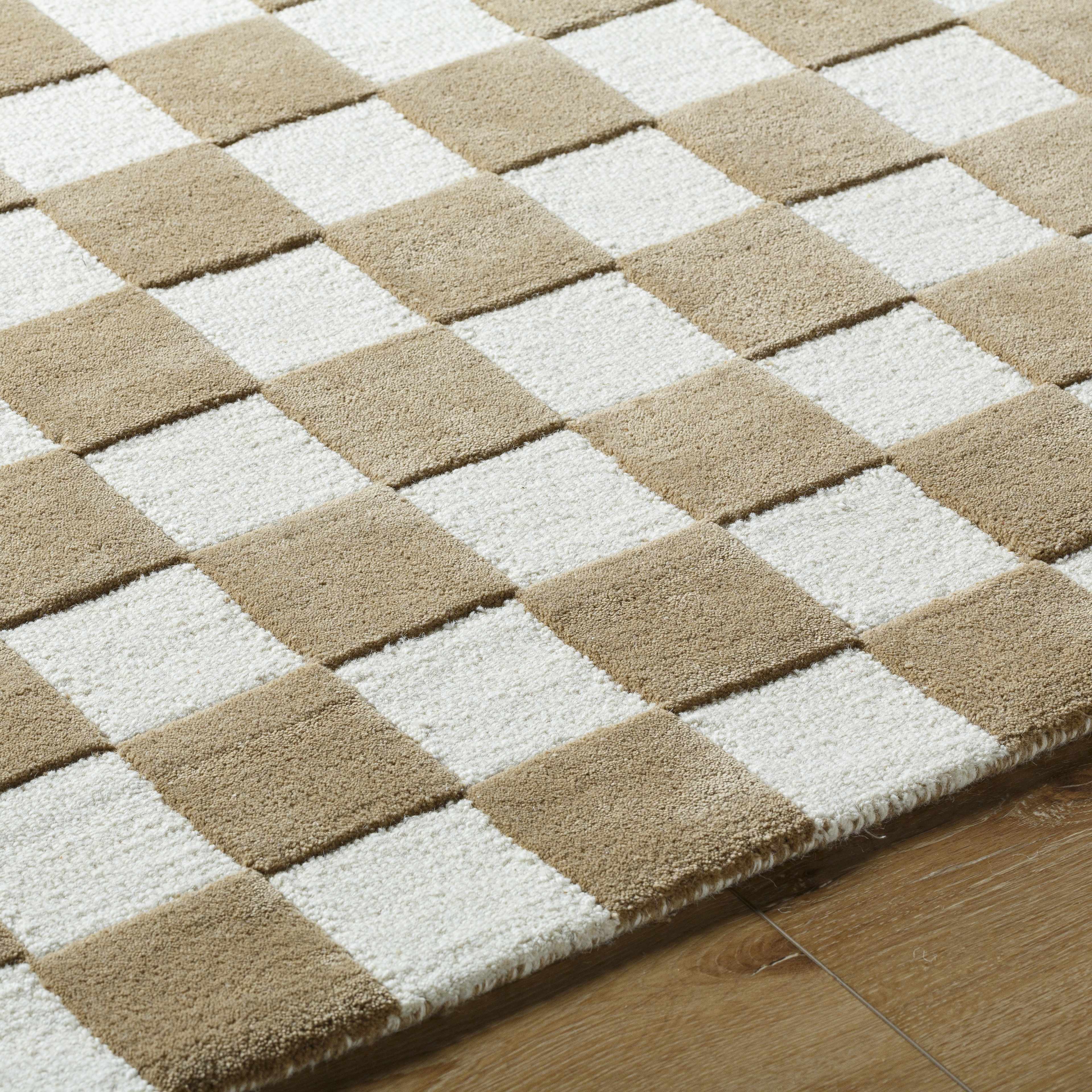 Timin Brown Checkered Wool Area Carpet - Image 6