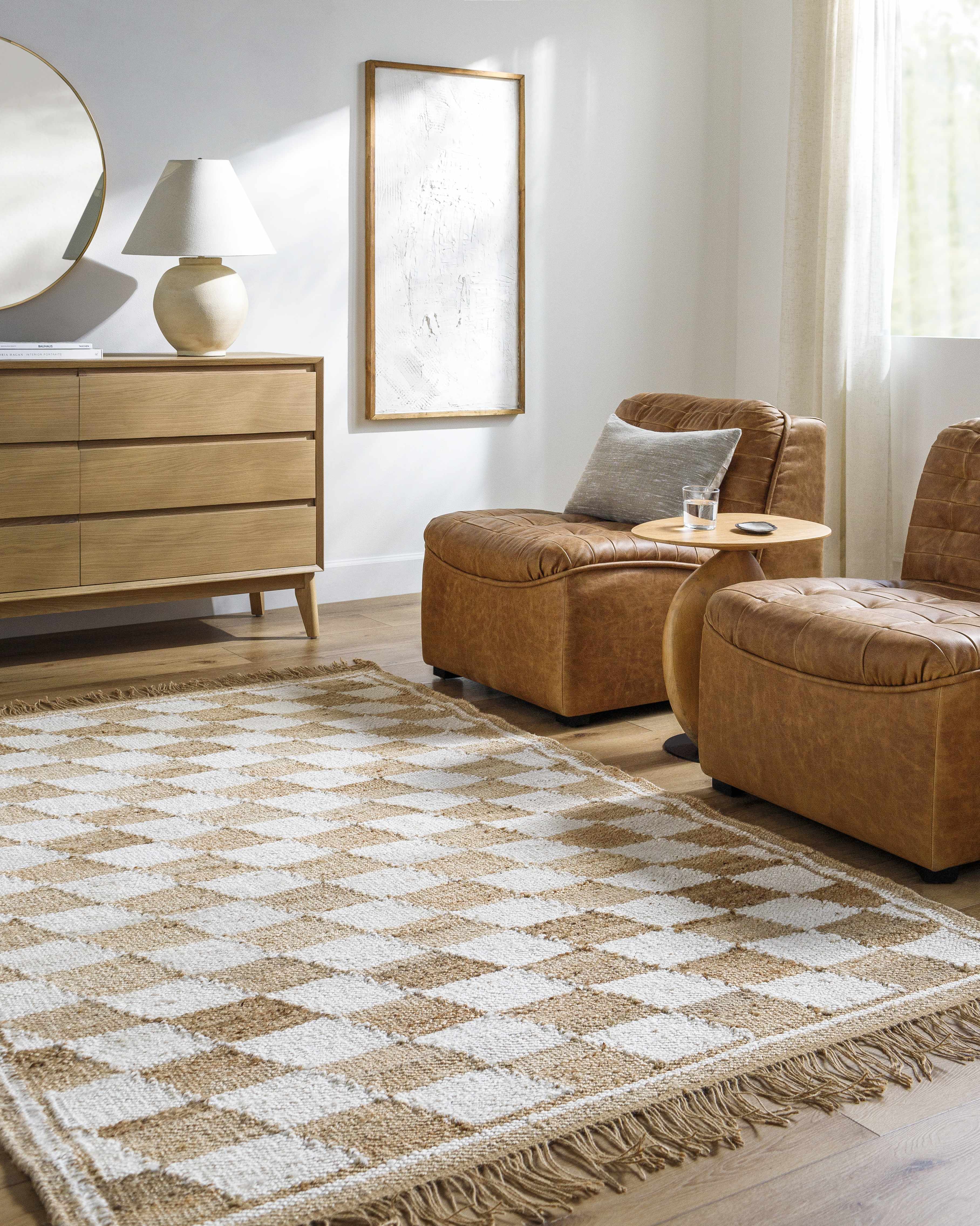 Tiria Diamond Checkered Jute Tasseled Rug - Image 2
