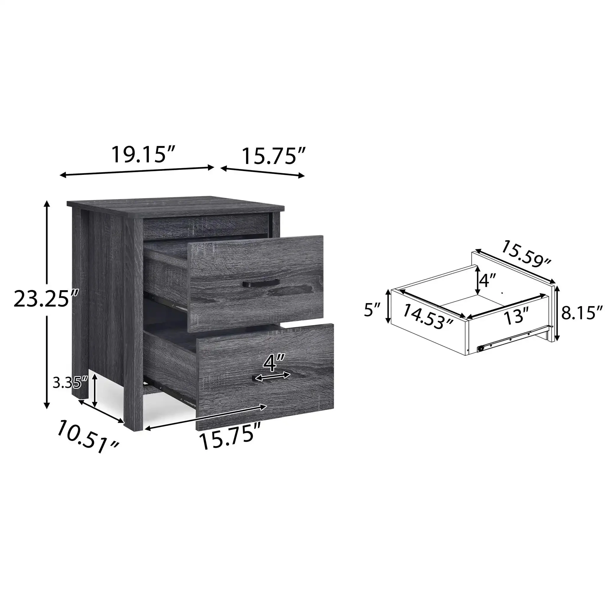 Titeca - Contemporary Wood 2 Drawer Nightstand - Image 4