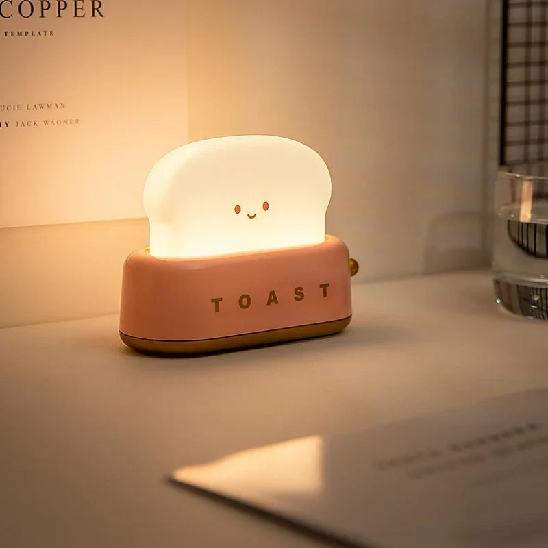 Toast Night Light LED Bedside Desk Lamp USB Rechargeable Cute Bedroom Gift - Image 2