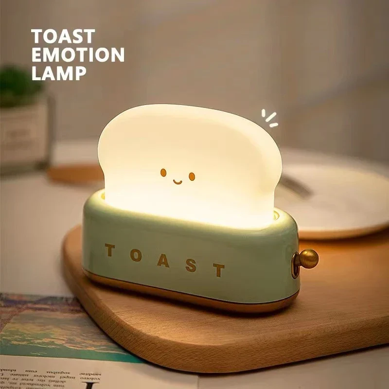 Toast Night Light LED Bedside Desk Lamp USB Rechargeable Cute Bedroom Gift - Image 3