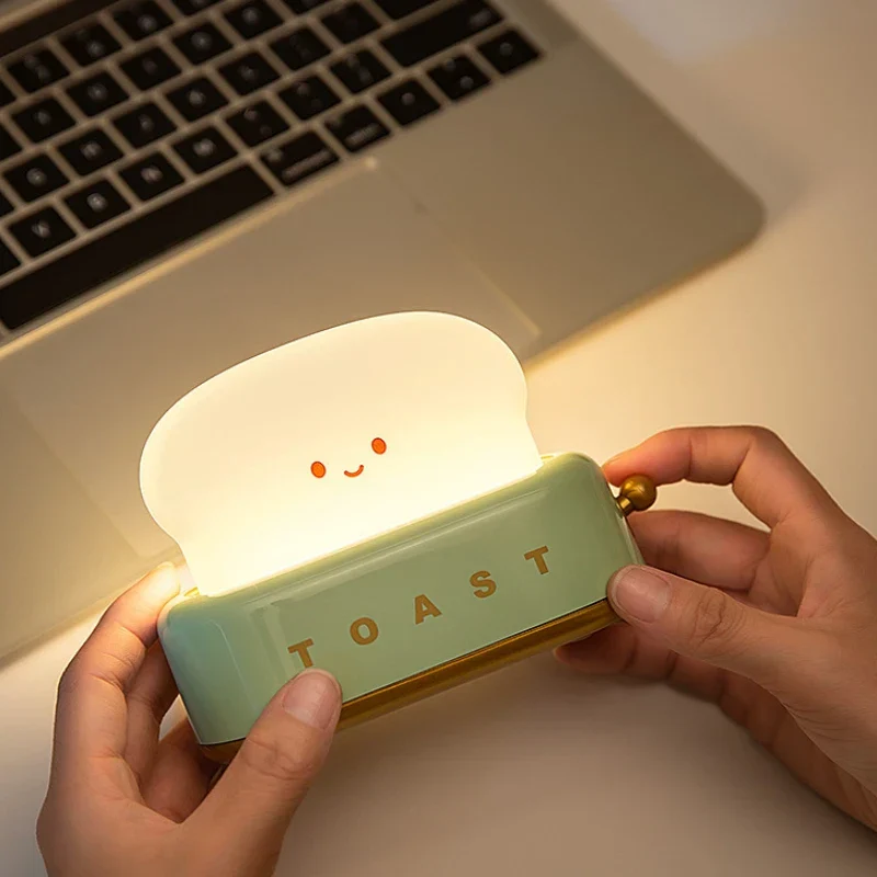 Toast Night Light LED Bedside Desk Lamp USB Rechargeable Cute Bedroom Gift - Image 4