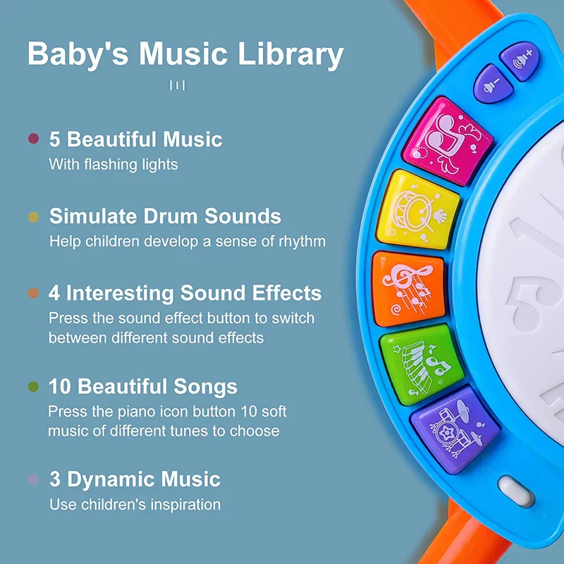 Toddler Drum Set with Microphone Kids Musical Toy 1-3 Years Lights - Image 4