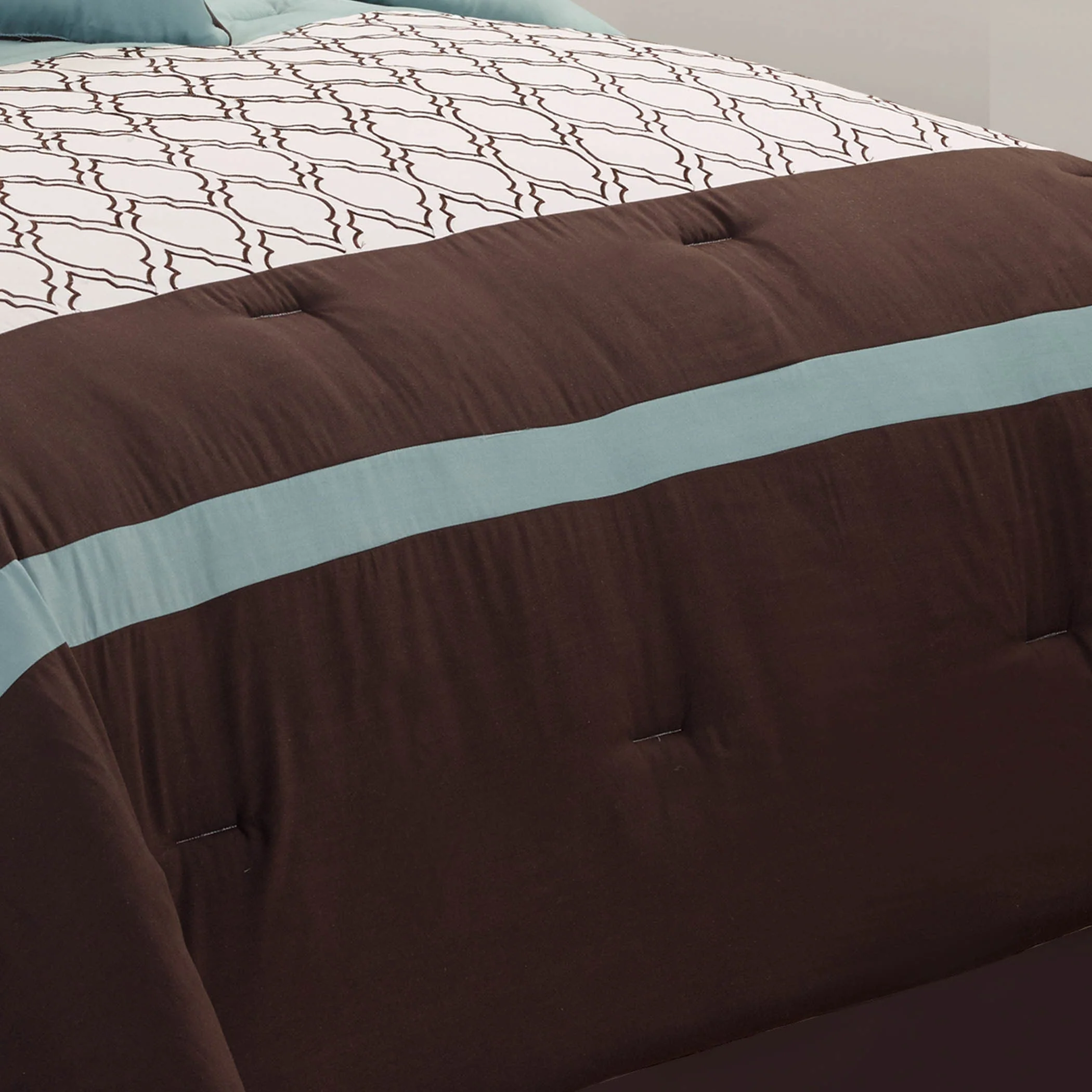 Tolbert 8 Pc Teal & Brown Geometric Embroidered Comforter Set - Image 3