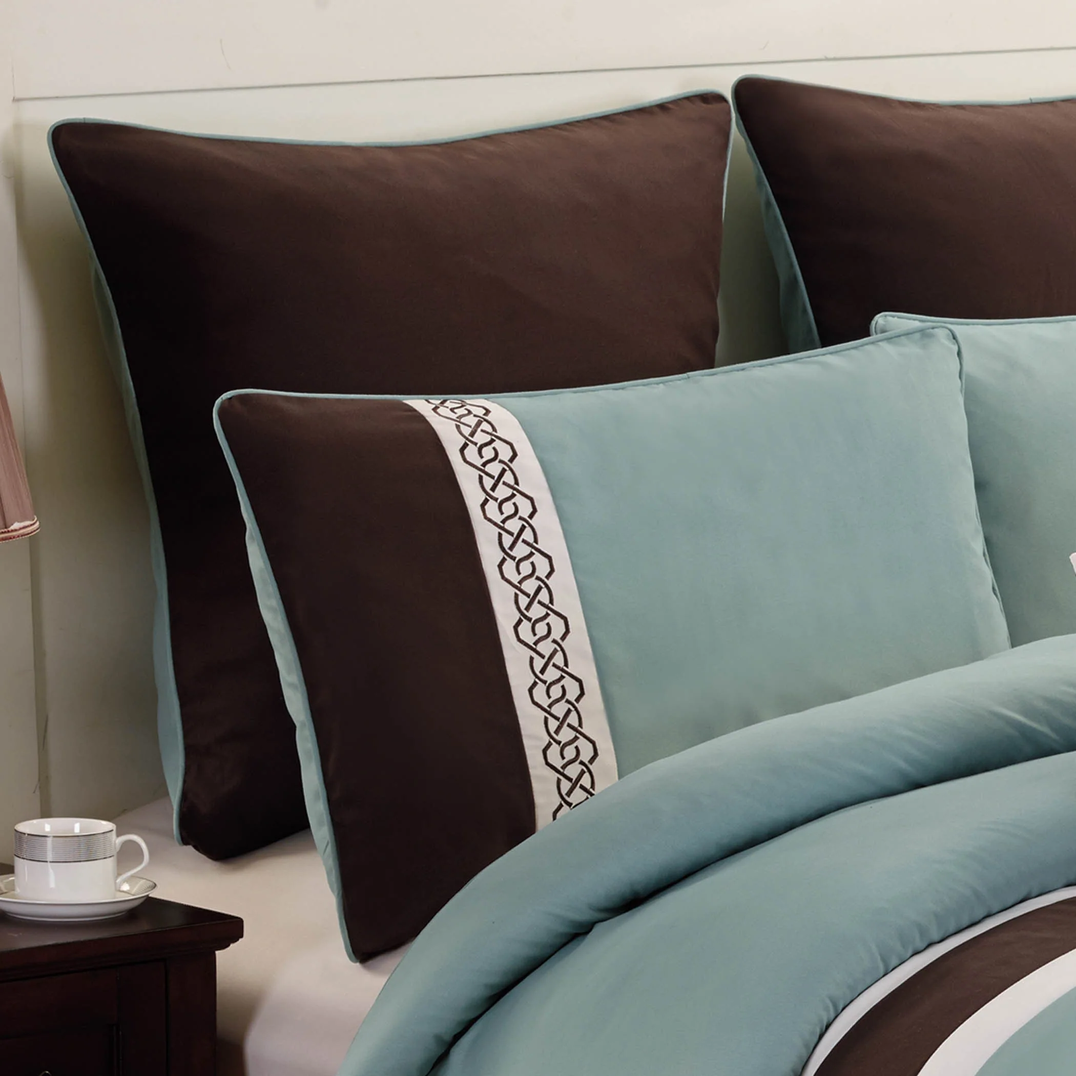 Tolbert 8 Pc Teal & Brown Geometric Embroidered Comforter Set - Image 4