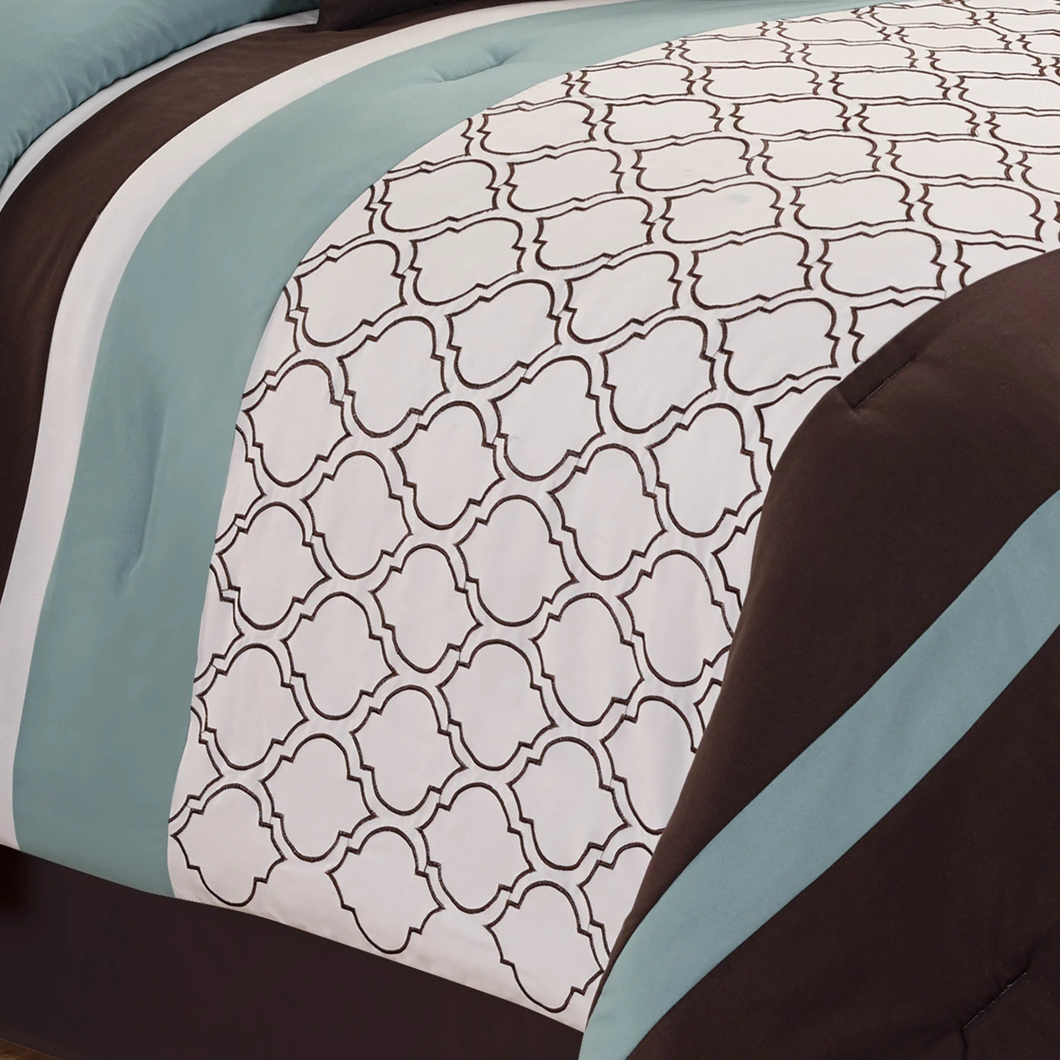 Tolbert 8 Pc Teal & Brown Geometric Embroidered Comforter Set - Image 5