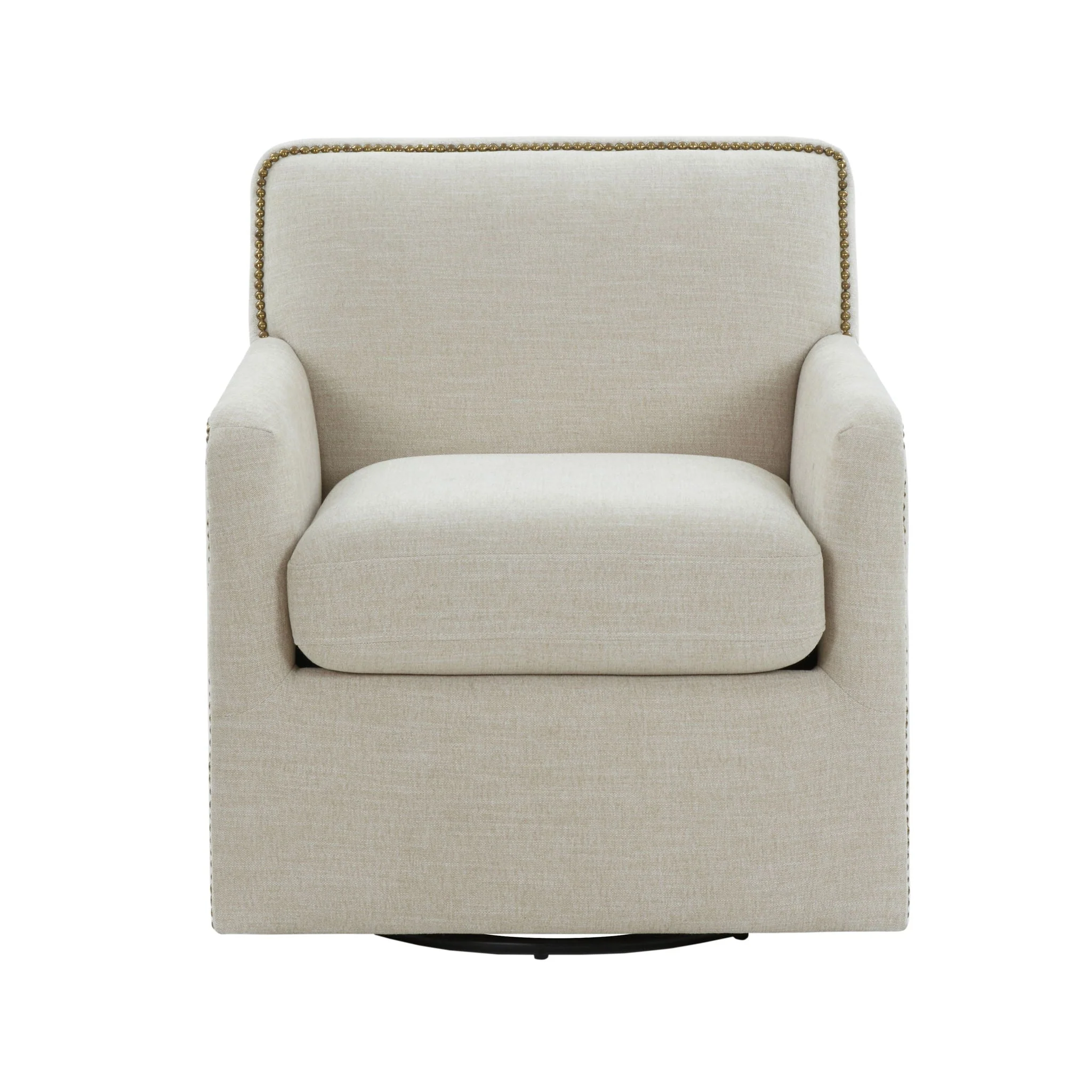 Tolland - Swivel Accent Chair With Antique Brass Nailhead Trim - Beige - Image 3