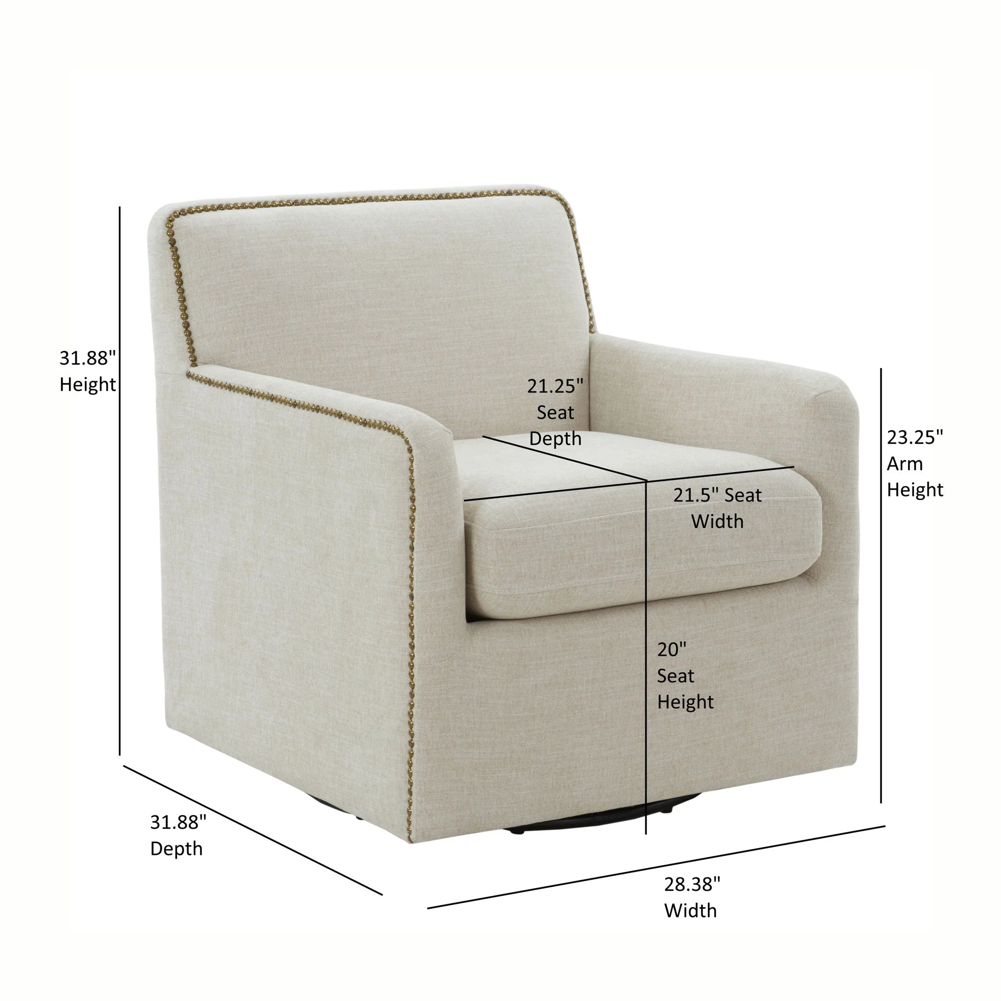 Tolland - Swivel Accent Chair With Antique Brass Nailhead Trim - Beige - Image 4