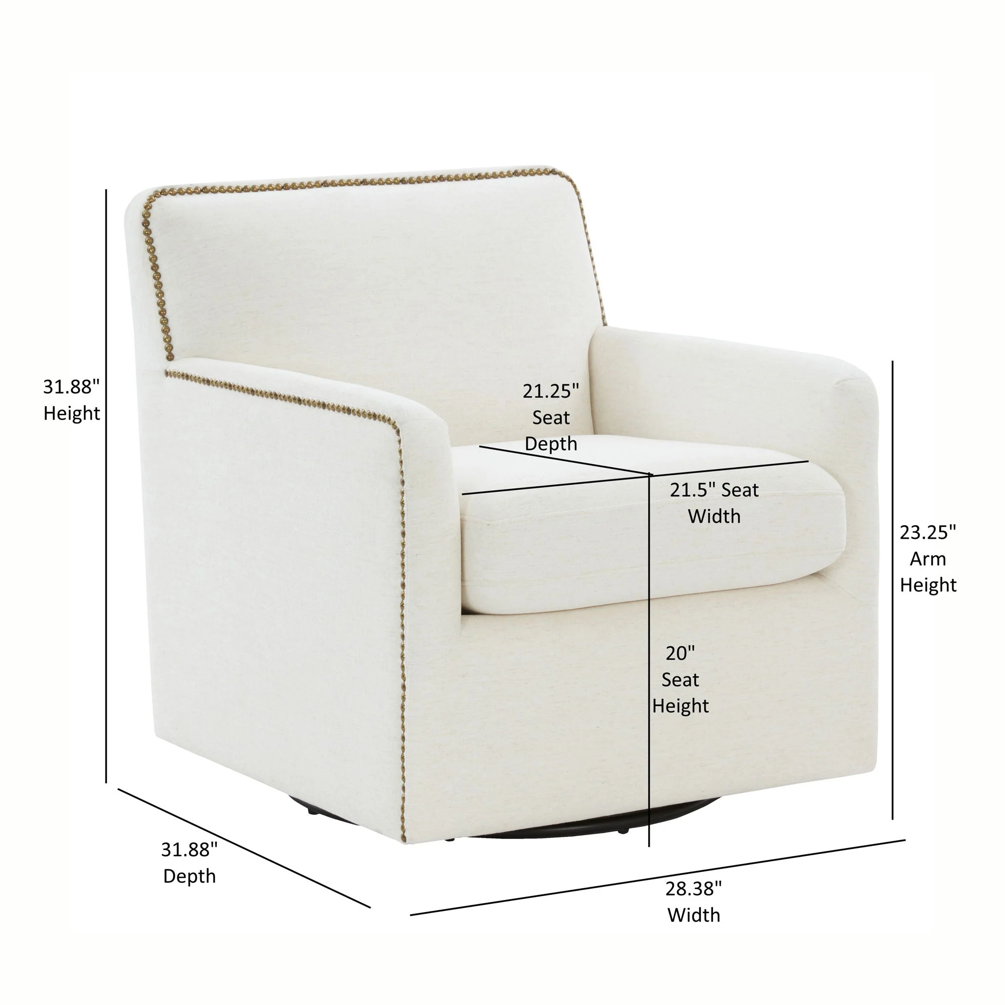Tolland - Swivel Accent Chair With Antique Brass Nailhead Trim - Cream - Image 4