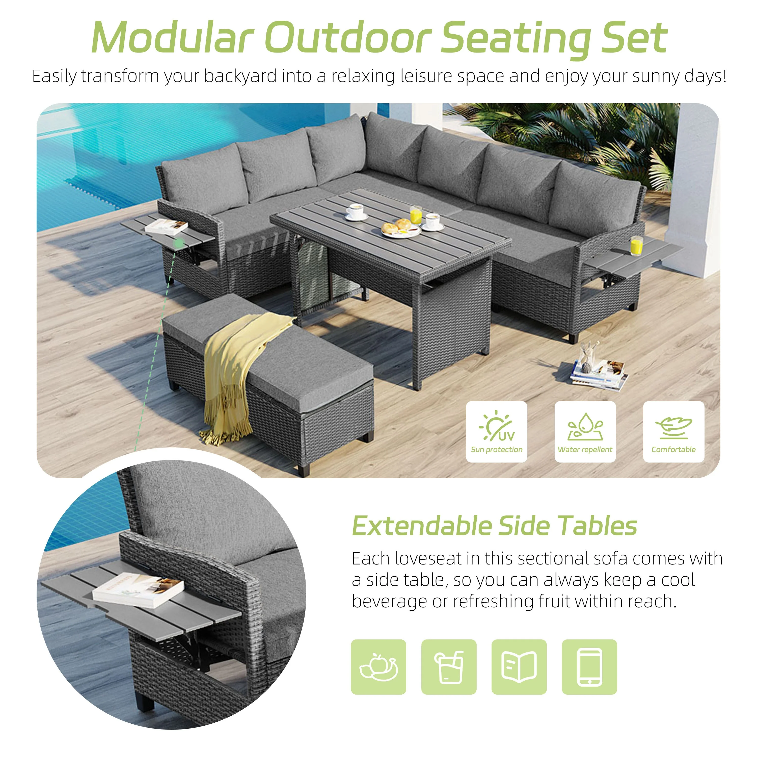 TOMAX 5-Piece Outdoor Patio Rattan Sofa Set - Image 3