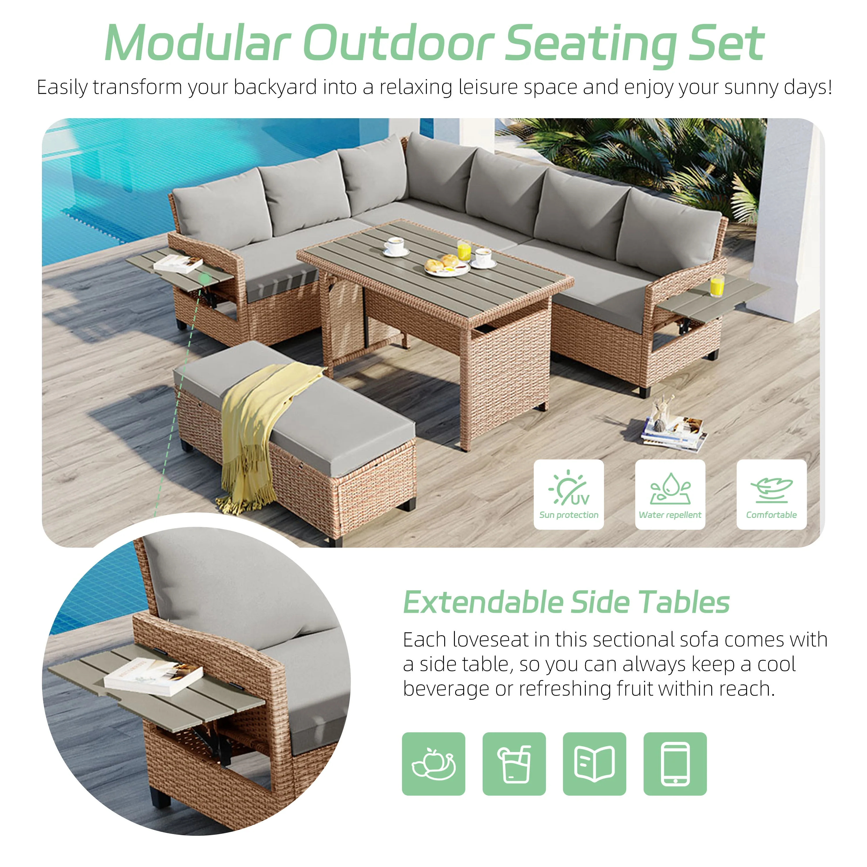 TOMAX 5-Piece Outdoor Patio Rattan Sofa Set - Image 3