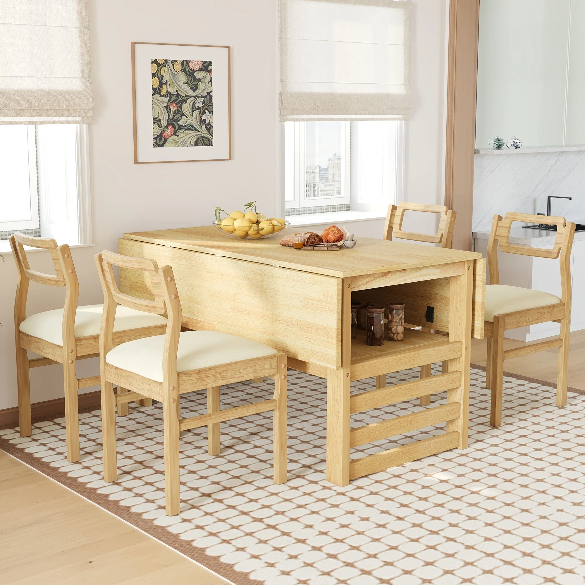 TOPMAX Modern 5-Piece Extendable Wood Dining Table Set - Image 2