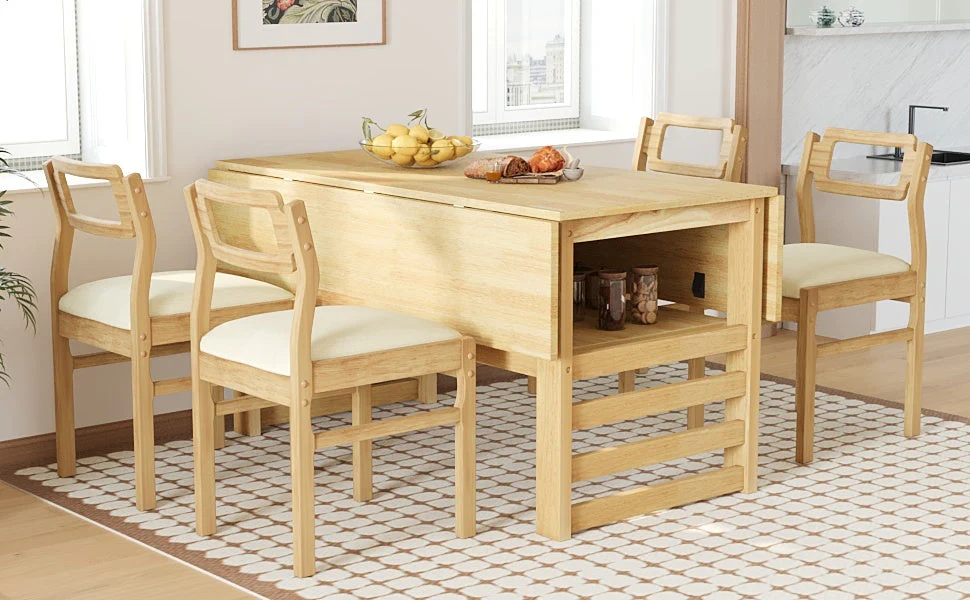 TOPMAX Modern 5-Piece Extendable Wood Dining Table Set - Image 25
