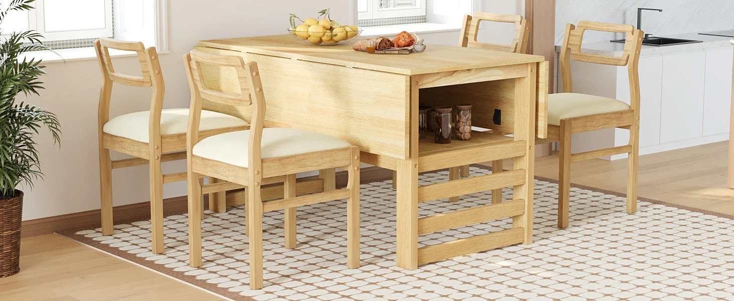 TOPMAX Modern 5-Piece Extendable Wood Dining Table Set - Image 26