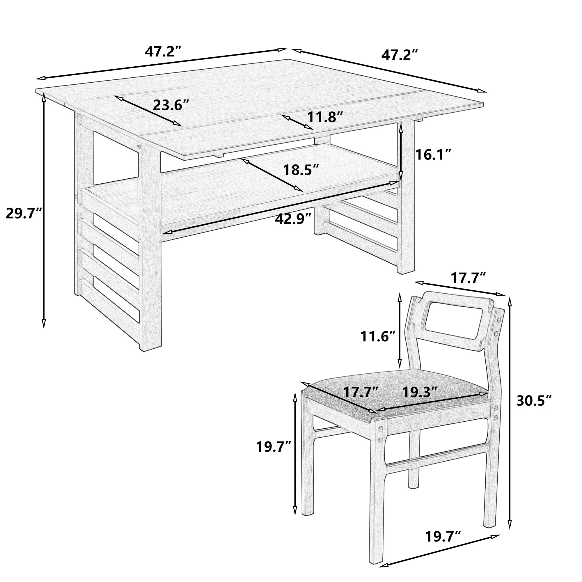 TOPMAX Modern 5-Piece Extendable Wood Dining Table Set - Image 3