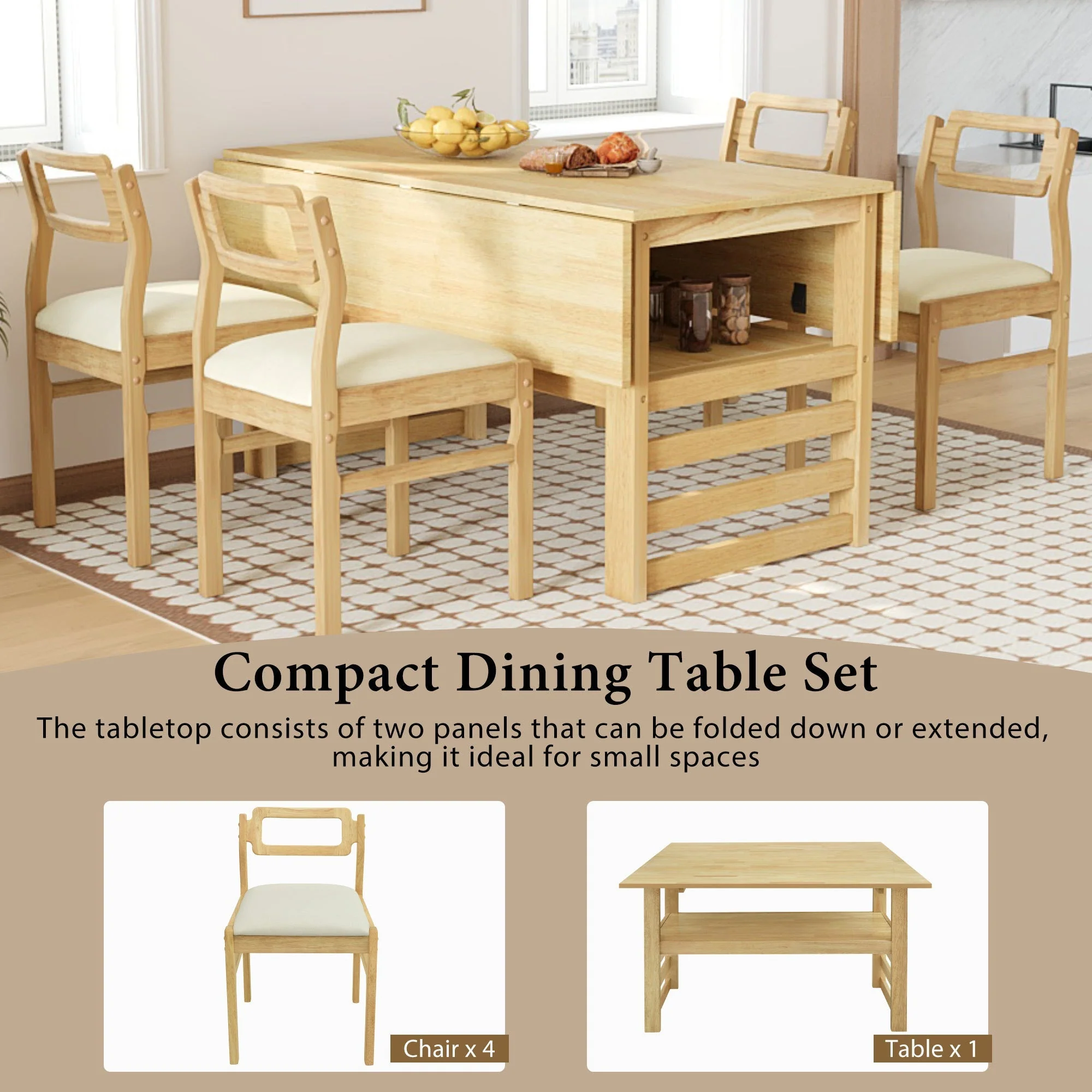 TOPMAX Modern 5-Piece Extendable Wood Dining Table Set - Image 4