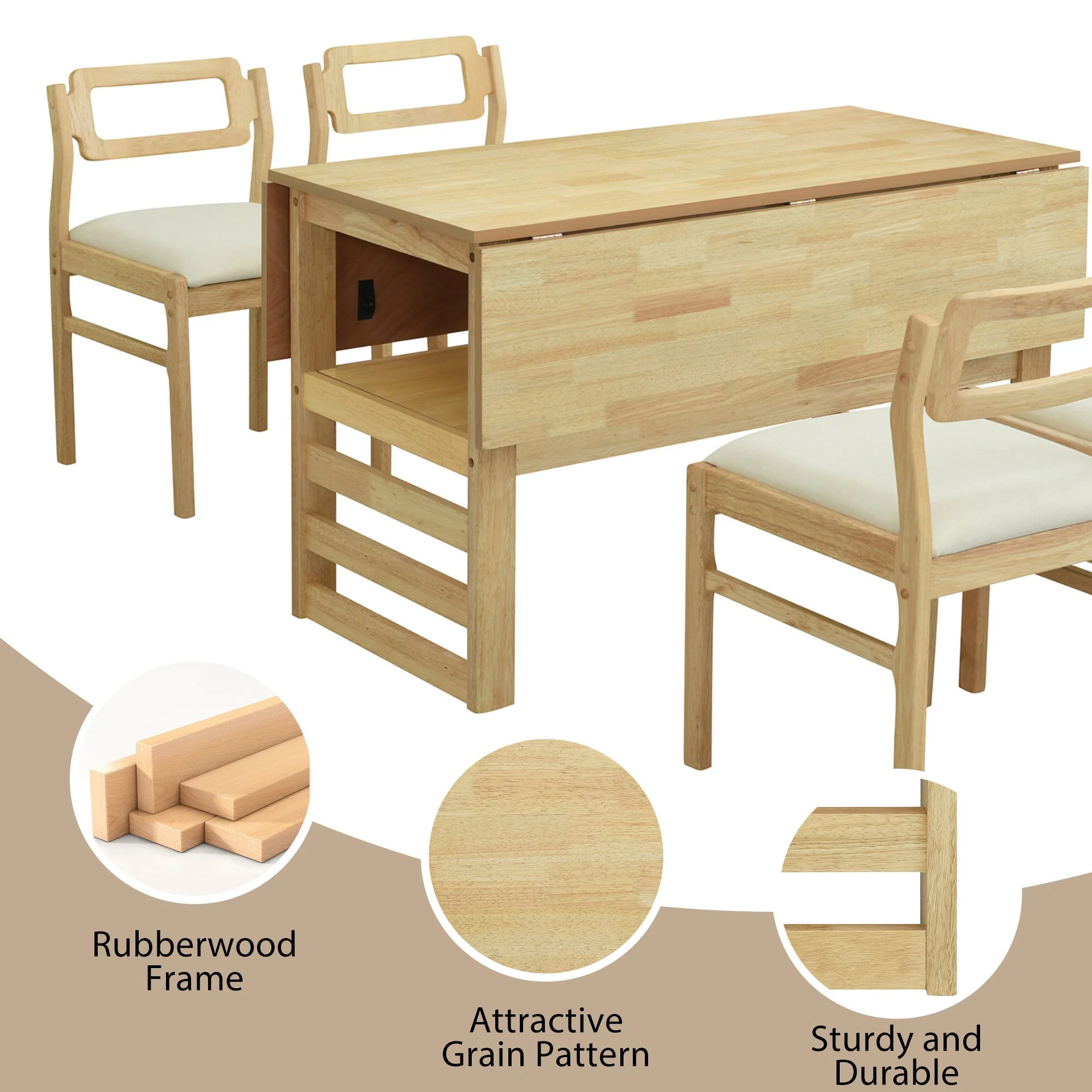 TOPMAX Modern 5-Piece Extendable Wood Dining Table Set - Image 5