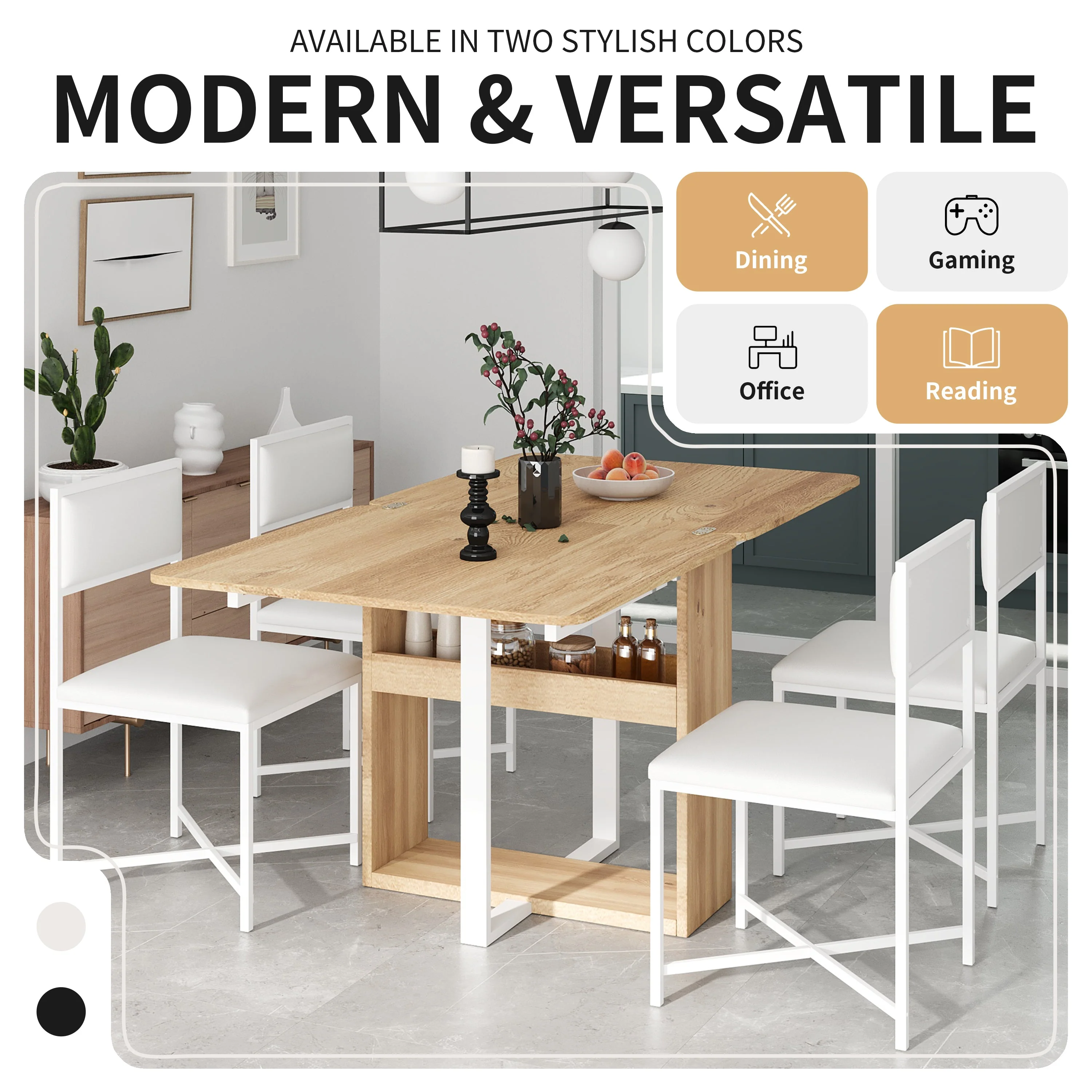 TOPMAX Modern Compact 63-inch 5-Piece Extendable Dining Table Set - Image 3
