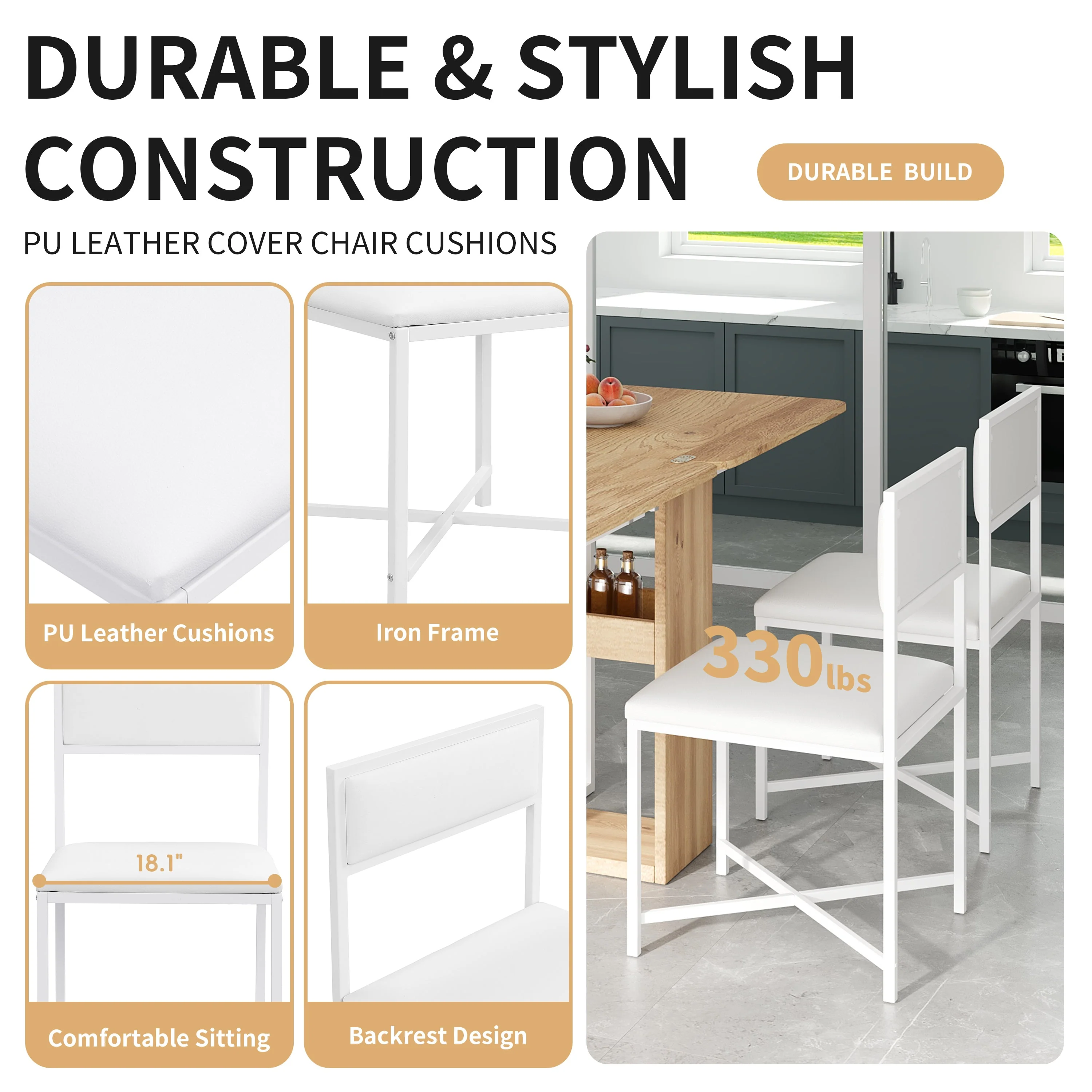 TOPMAX Modern Compact 63-inch 5-Piece Extendable Dining Table Set - Image 4