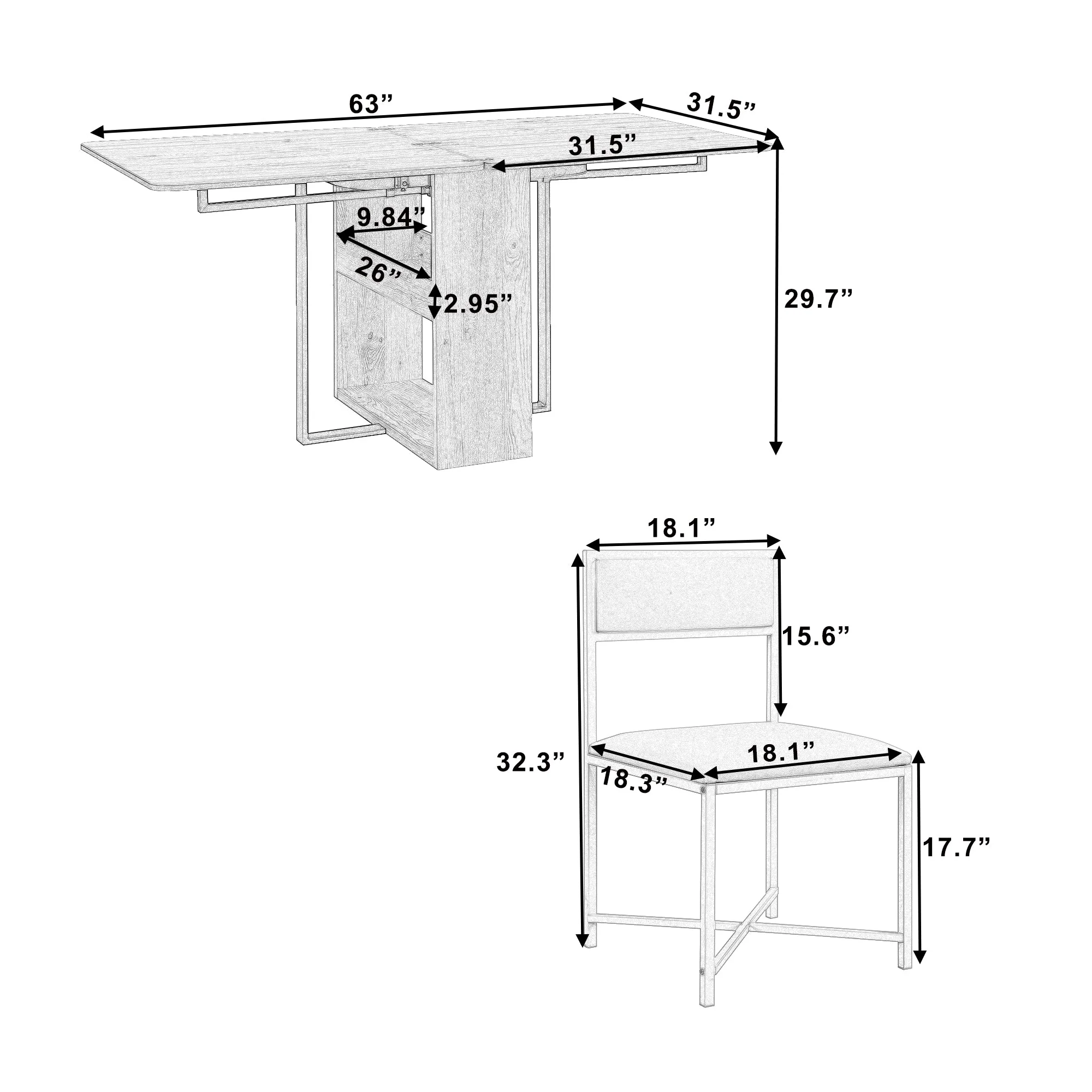 TOPMAX Modern Compact 63-inch 5-Piece Extendable Dining Table Set - Image 5