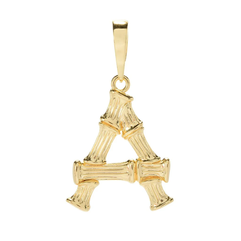 Toscana Italiana 18K Gold Plated 1.75" Bamboo Shape Initial Enhancer Pendant - Image 2