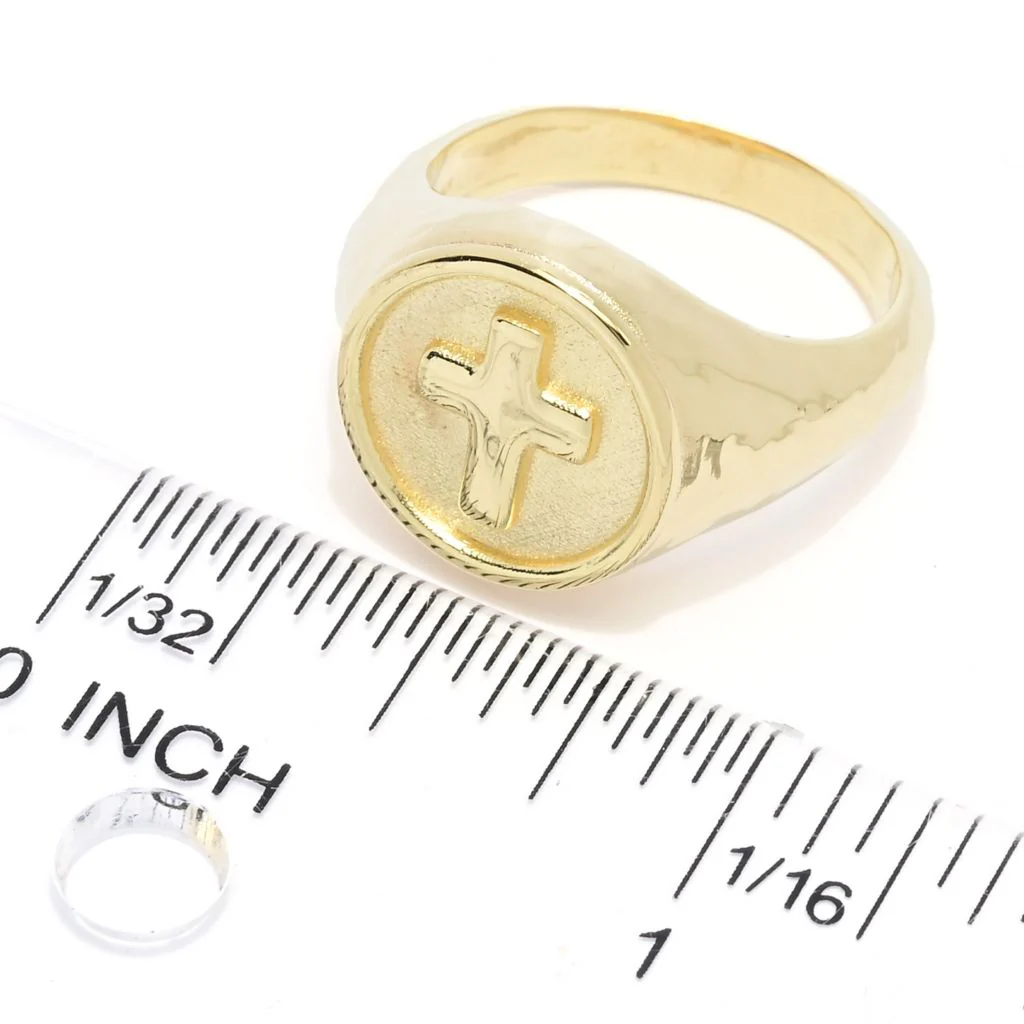 Toscana Italiana 18K Gold Plated Acqua Bagnata Signet Style Cross Ring - Image 2