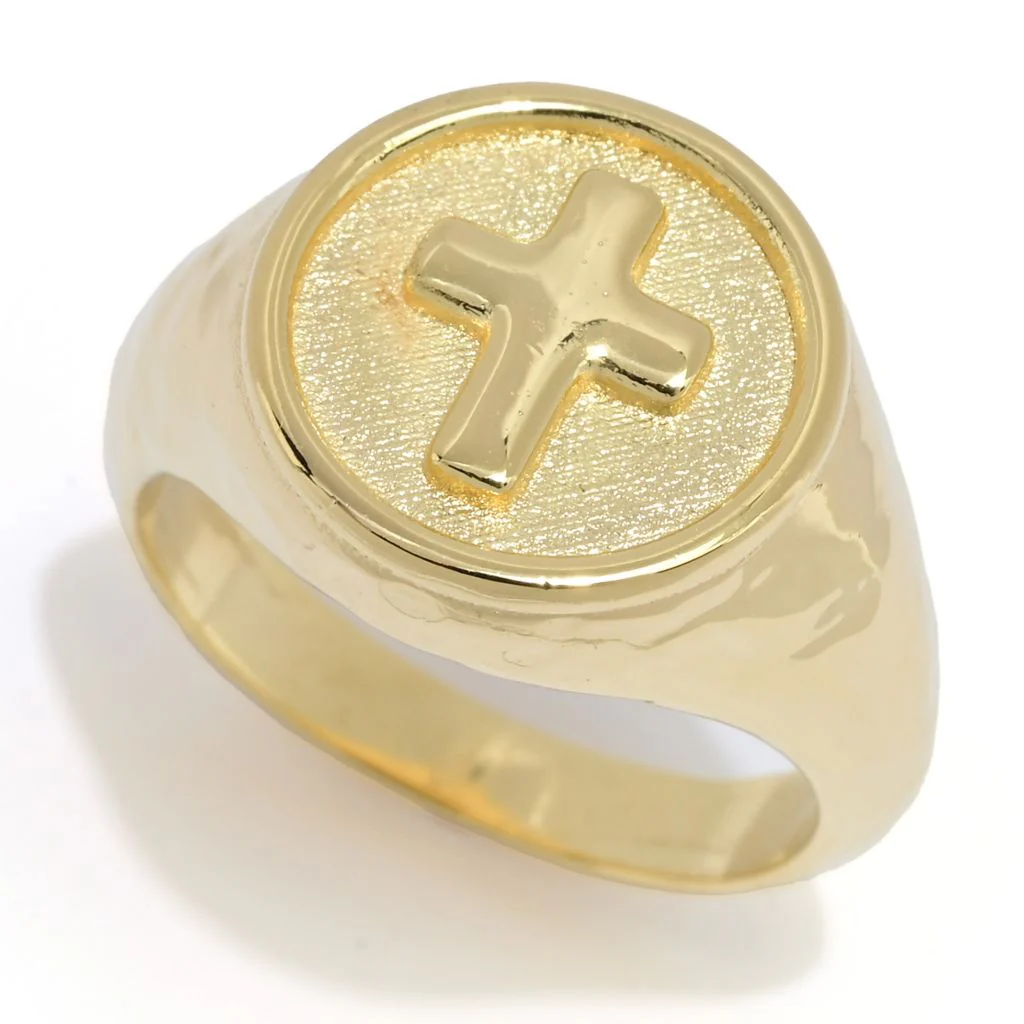 Toscana Italiana 18K Gold Plated Acqua Bagnata Signet Style Cross Ring - Image 3