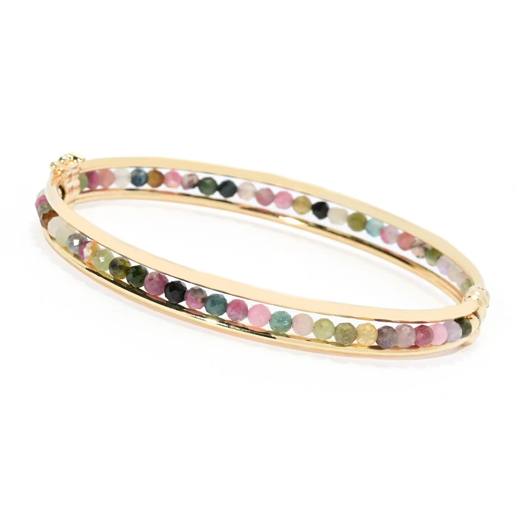 Toscana Italiana 18K Gold Plated Choice of Gem Bead Bangle Bracelet - Image 3