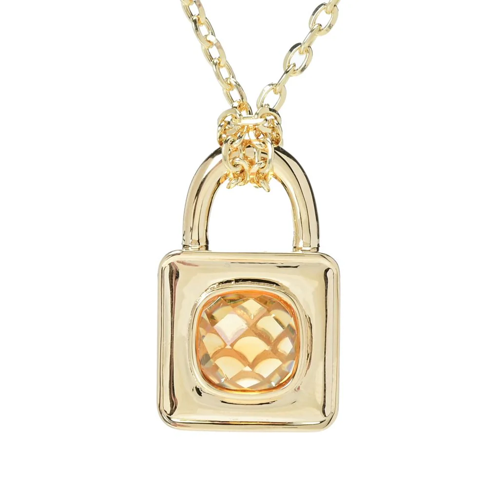 Toscana Italiana 18K Gold Plated Choice of Gem Padlock Pendant w/ Chain - Image 3