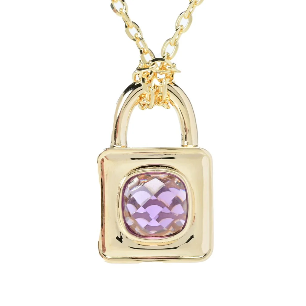 Toscana Italiana 18K Gold Plated Choice of Gem Padlock Pendant w/ Chain - Image 5