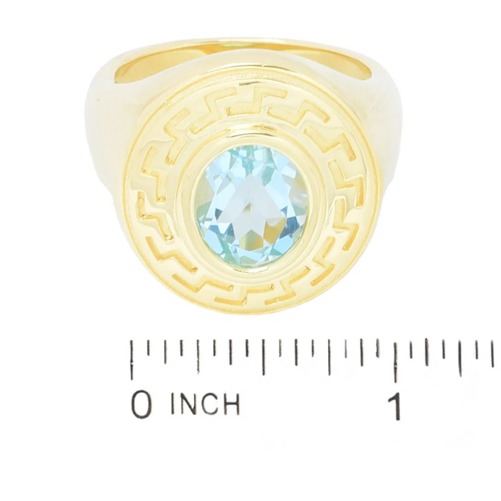 Toscana Italiana 18K Gold Plated Choice of Gemstone Greek Key Halo Ring - Image 2