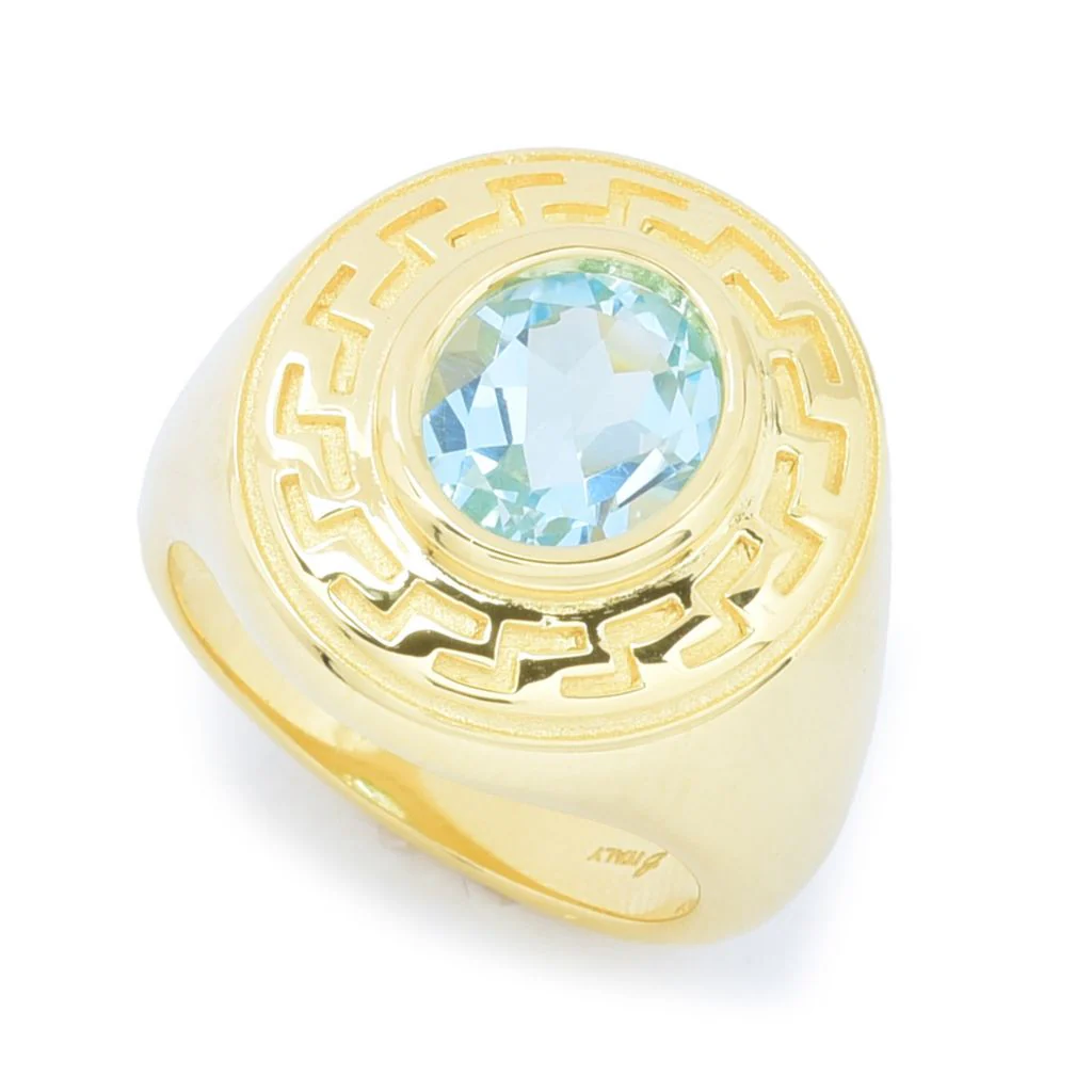 Toscana Italiana 18K Gold Plated Choice of Gemstone Greek Key Halo Ring - Image 4