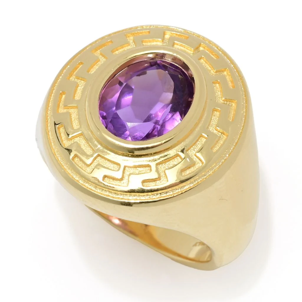Toscana Italiana 18K Gold Plated Choice of Gemstone Greek Key Halo Ring - Image 7